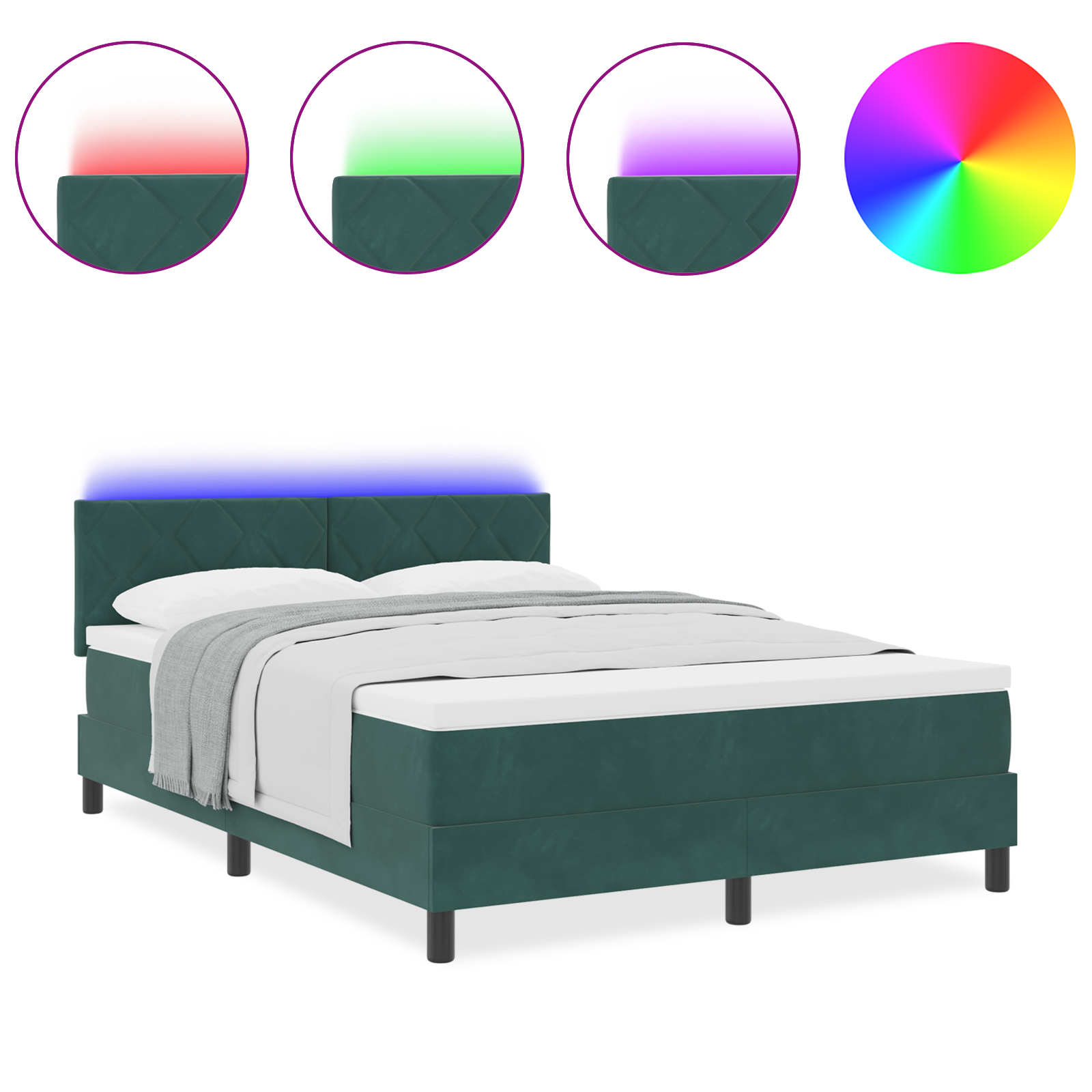 vidaXL Pat cu arcuri cu saltea Verde închis 140 x 190 cm Catifea vidaXL Pat cu arcuri cu saltea Verde închis 140 x 190 cm Catifea