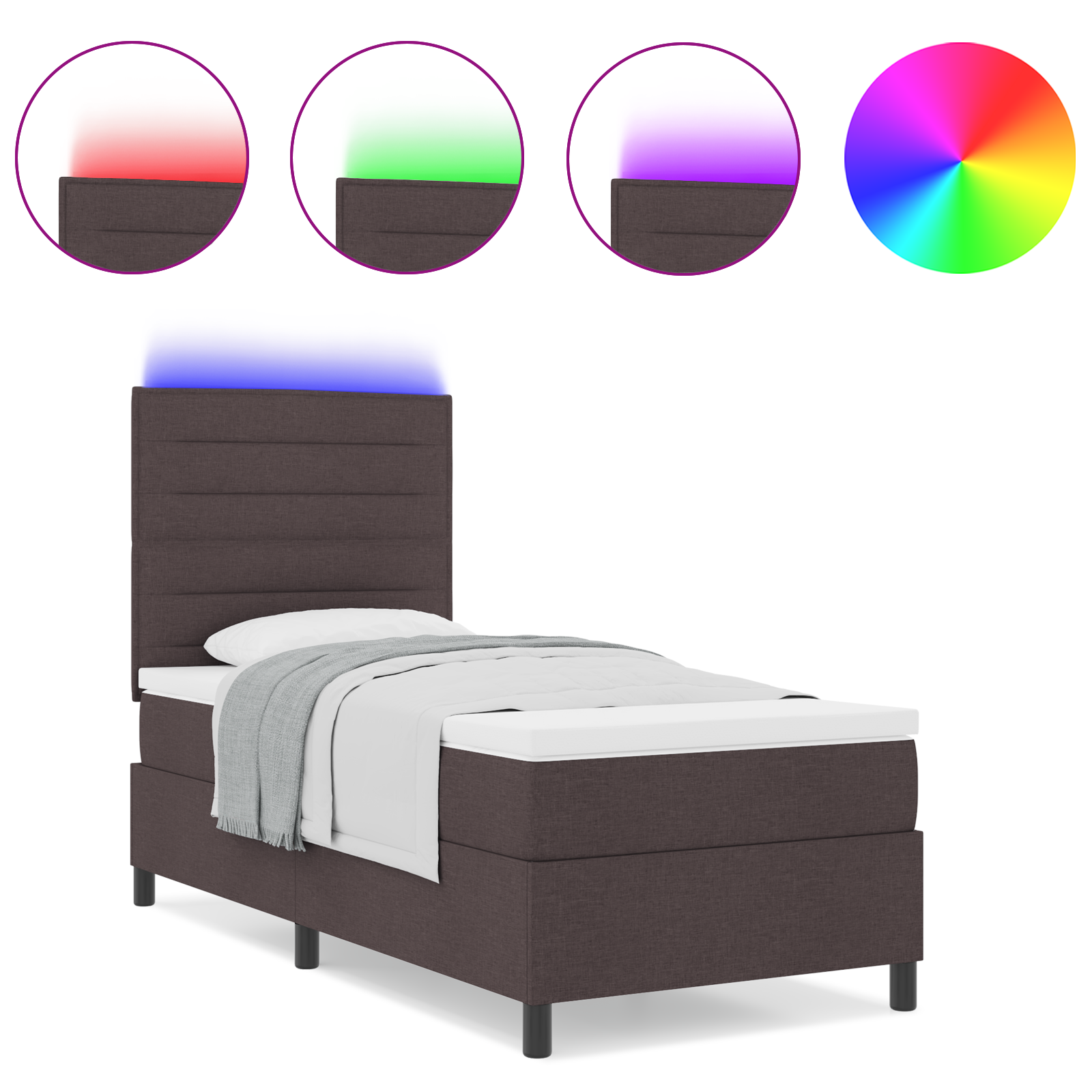 vidaXL <strong>Pat cu saltea cu arcuri și LED în maro închis</strong>, 80 x 200 cm vidaXL <strong>Pat cu saltea cu arcuri și LED în maro închis</strong>, 80 x 200 cm