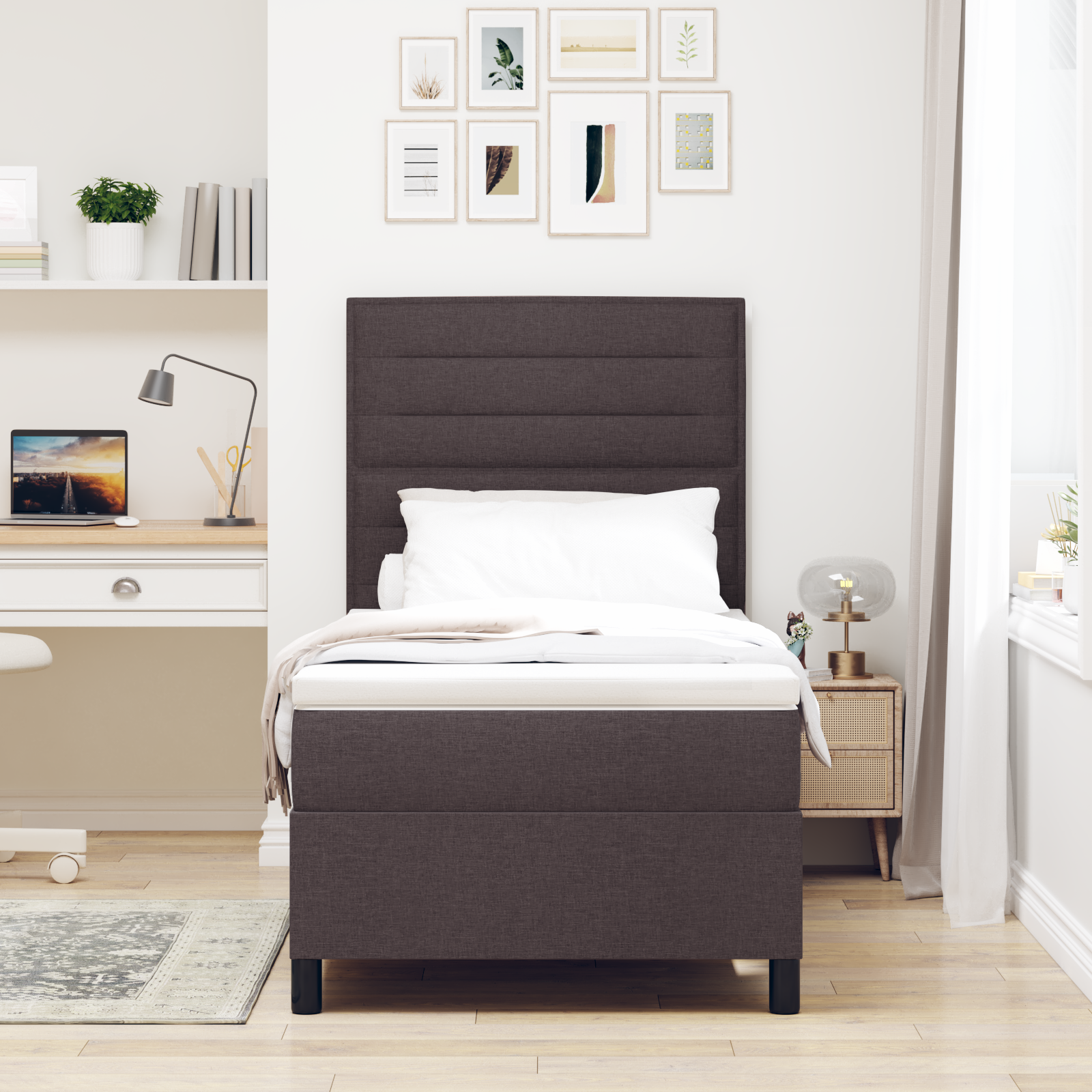 vidaXL <strong>Pat cu saltea cu arcuri și LED în maro închis</strong>, 80 x 200 cm vidaXL <strong>Pat cu saltea cu arcuri și LED în maro închis</strong>, 80 x 200 cm