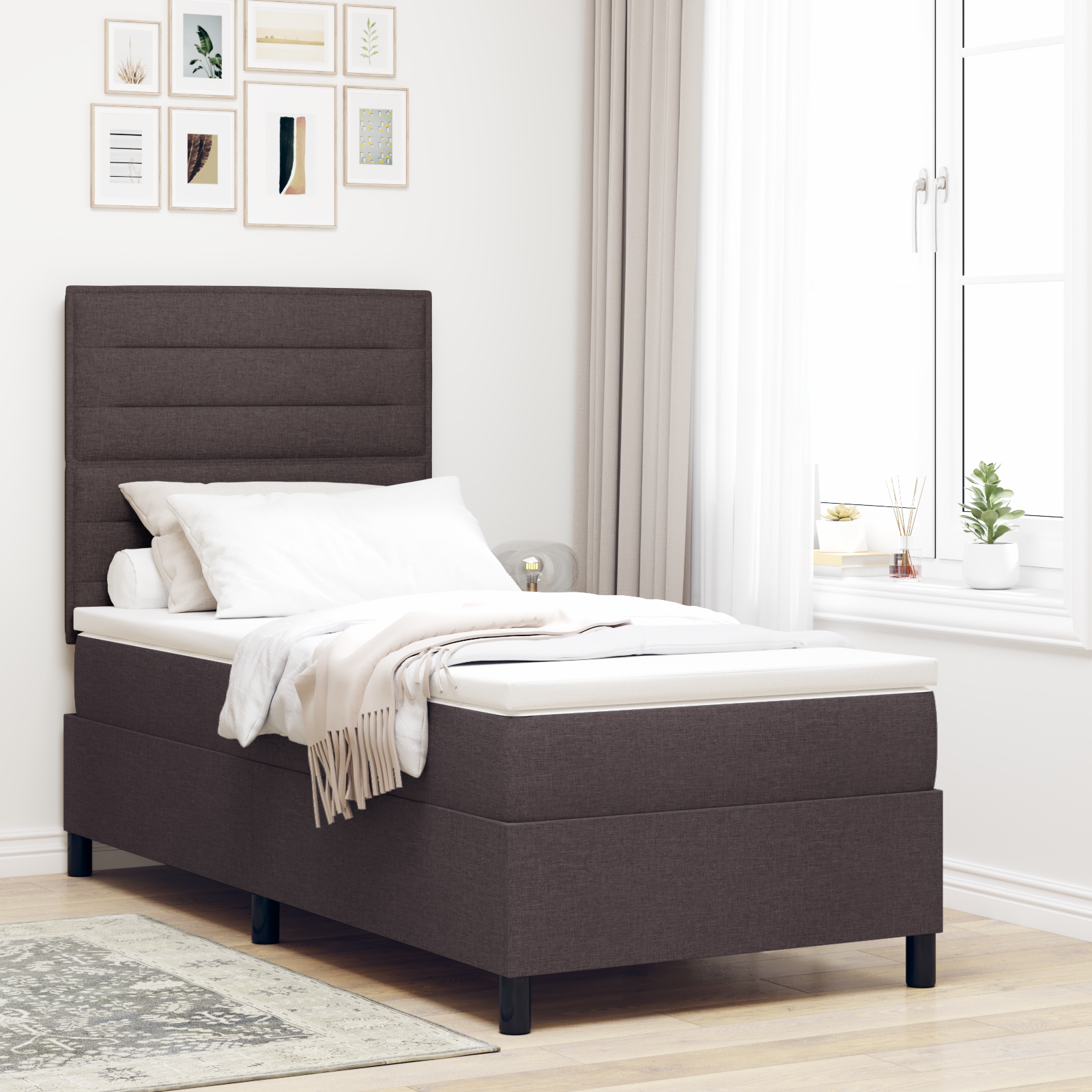 vidaXL <strong>Pat cu saltea cu arcuri și LED în maro închis</strong>, 80 x 200 cm vidaXL <strong>Pat cu saltea cu arcuri și LED în maro închis</strong>, 80 x 200 cm