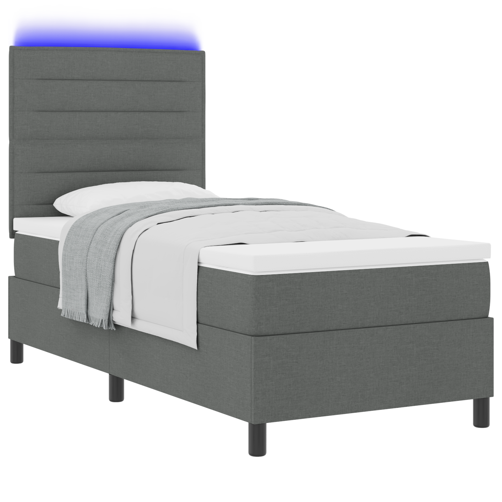 vidaXL Pat cu arcuri cu saltea Gri închis 100 x 200 cm țesătură vidaXL Pat cu arcuri cu saltea Gri închis 100 x 200 cm țesătură