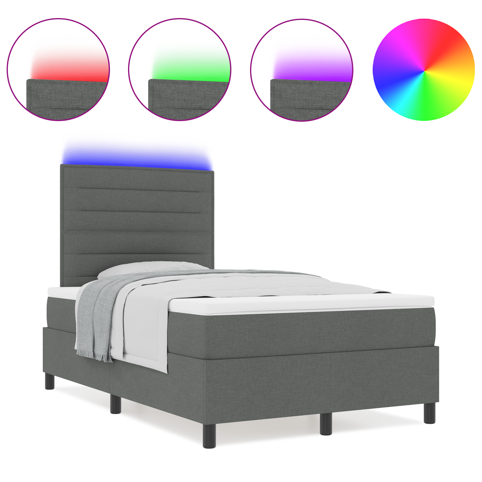 vidaXL Pat cu arcuri cu saltea Gri închis 120 x 190 cm țesătură vidaXL Pat cu arcuri cu saltea Gri închis 120 x 190 cm țesătură