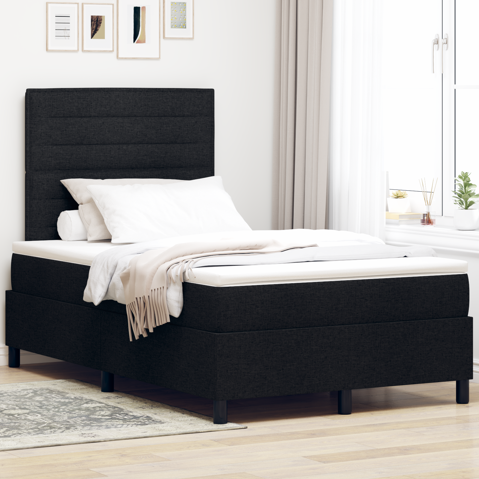 vidaXL Pat cu arcuri cu saltea Negru 120 x 200 cm țesătură vidaXL Pat cu arcuri cu saltea Negru 120 x 200 cm țesătură
