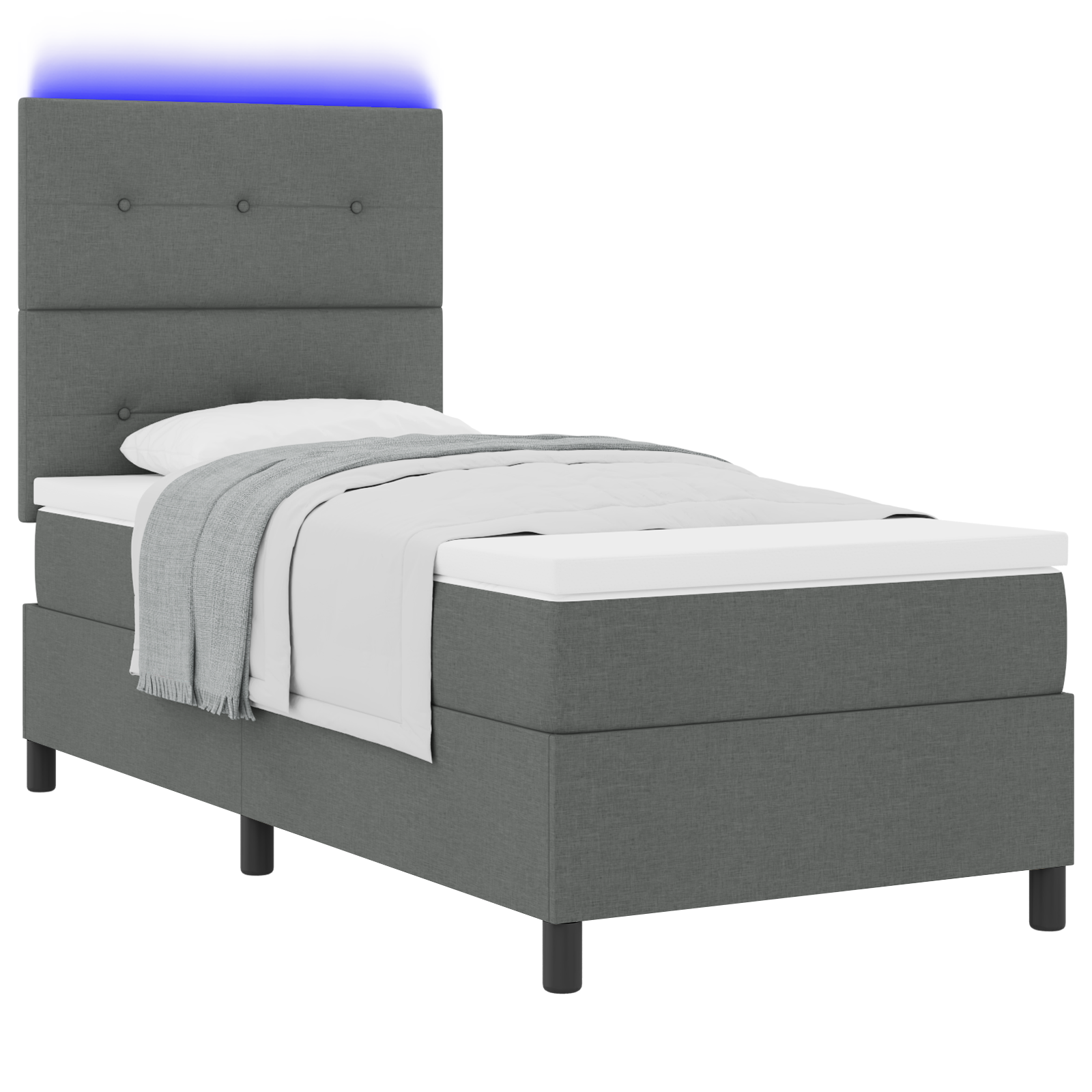 vidaXL Pat cu arcuri cu saltea Gri închis 80 x 200 cm țesătură vidaXL Pat cu arcuri cu saltea Gri închis 80 x 200 cm țesătură