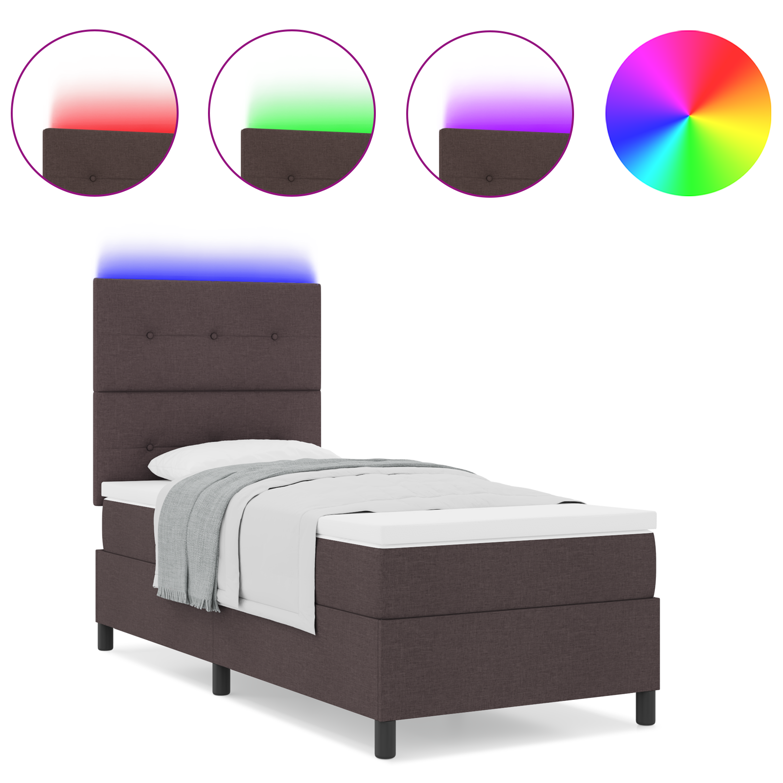 vidaXL Pat cu arcuri cu saltea Maro închis 90 x 190 cm țesătură vidaXL Pat cu arcuri cu saltea Maro închis 90 x 190 cm țesătură