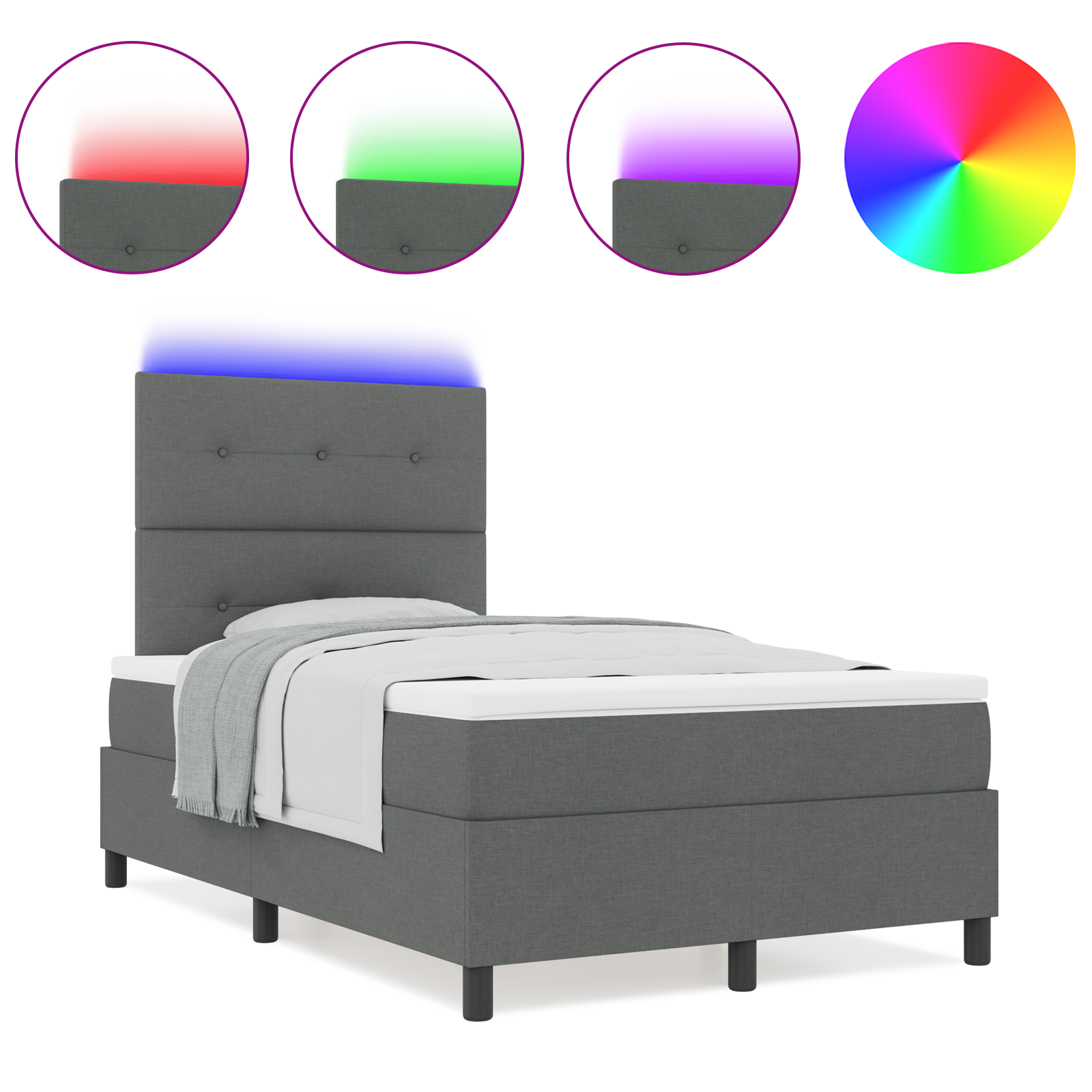 vidaXL Pat cu arcuri cu saltea Gri închis 120 x 190 cm țesătură vidaXL Pat cu arcuri cu saltea Gri închis 120 x 190 cm țesătură