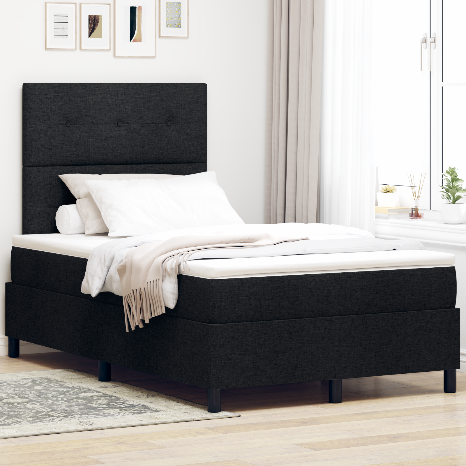 vidaXL Pat cu arcuri cu saltea Negru 120 x 190 cm țesătură vidaXL Pat cu arcuri cu saltea Negru 120 x 190 cm țesătură