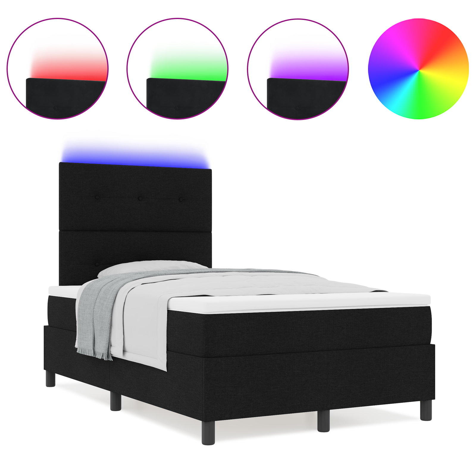 vidaXL Pat cu arcuri cu saltea Negru 120 x 200 cm țesătură vidaXL Pat cu arcuri cu saltea Negru 120 x 200 cm țesătură
