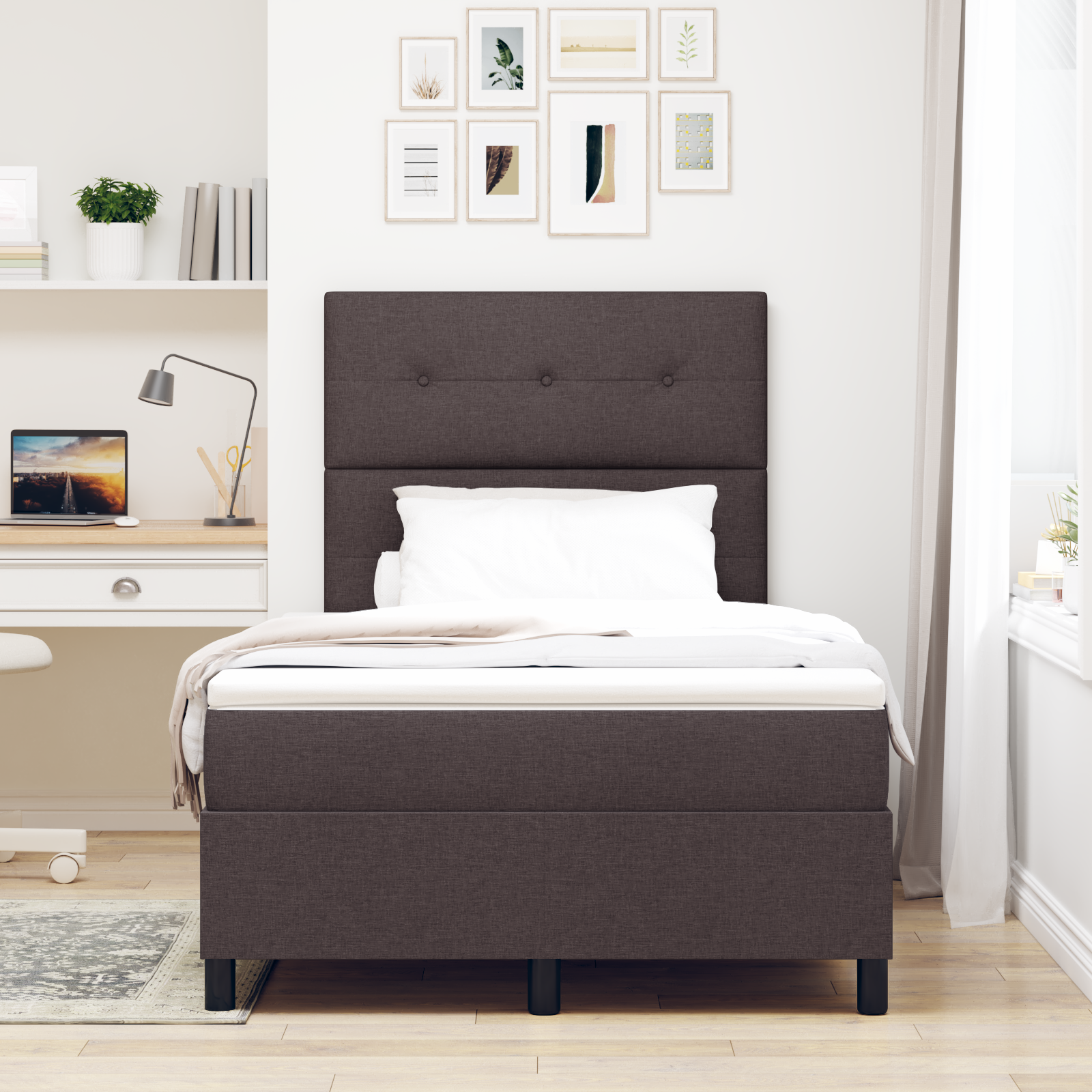 vidaXL Pat cu arcuri cu saltea Maro închis 120 x 200 cm țesătură vidaXL Pat cu arcuri cu saltea Maro închis 120 x 200 cm țesătură