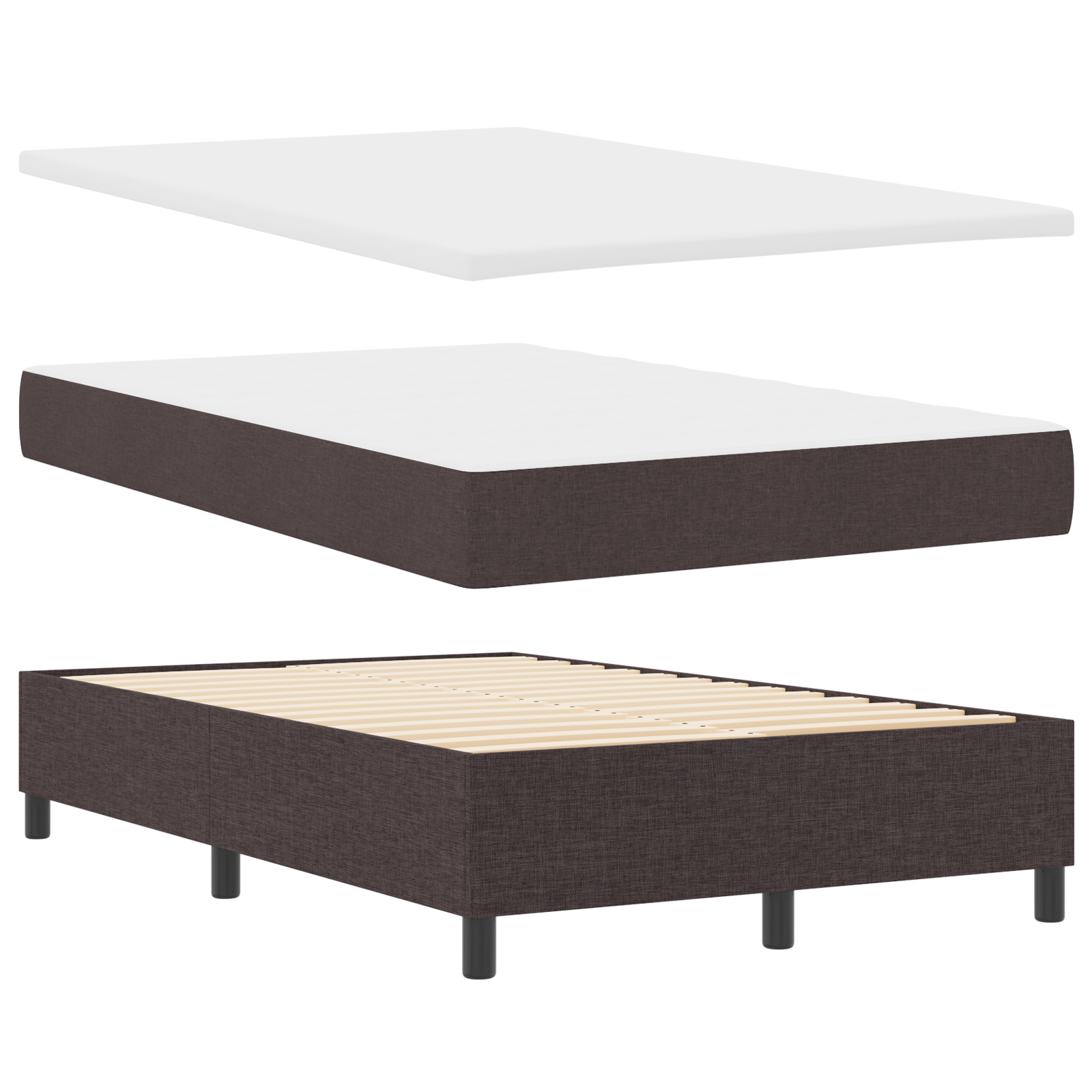 vidaXL Pat cu arcuri cu saltea Maro închis 120 x 200 cm țesătură vidaXL Pat cu arcuri cu saltea Maro închis 120 x 200 cm țesătură