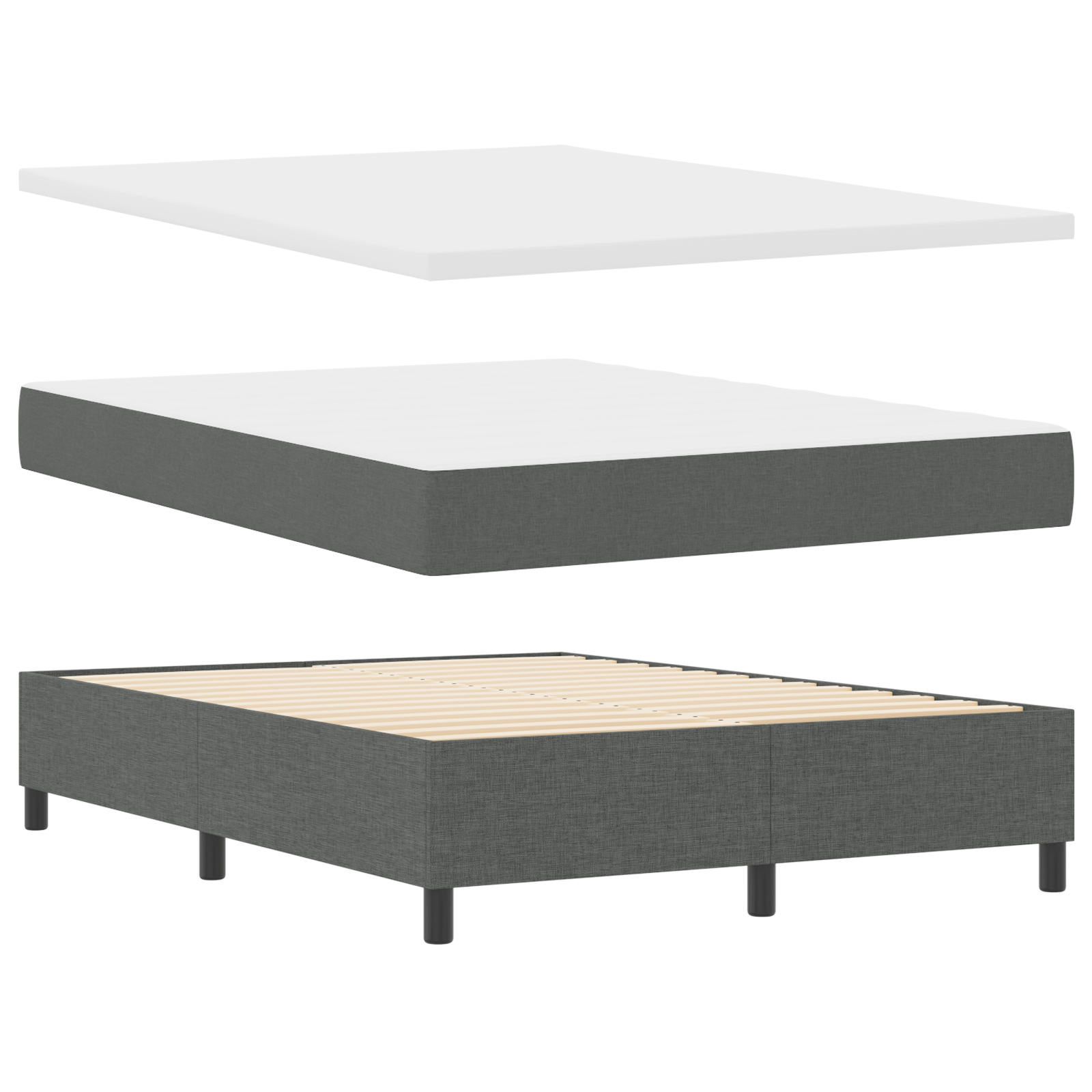 vidaXL Pat cu arcuri cu saltea Gri închis 160 x 200 cm țesătură vidaXL Pat cu arcuri cu saltea Gri închis 160 x 200 cm țesătură