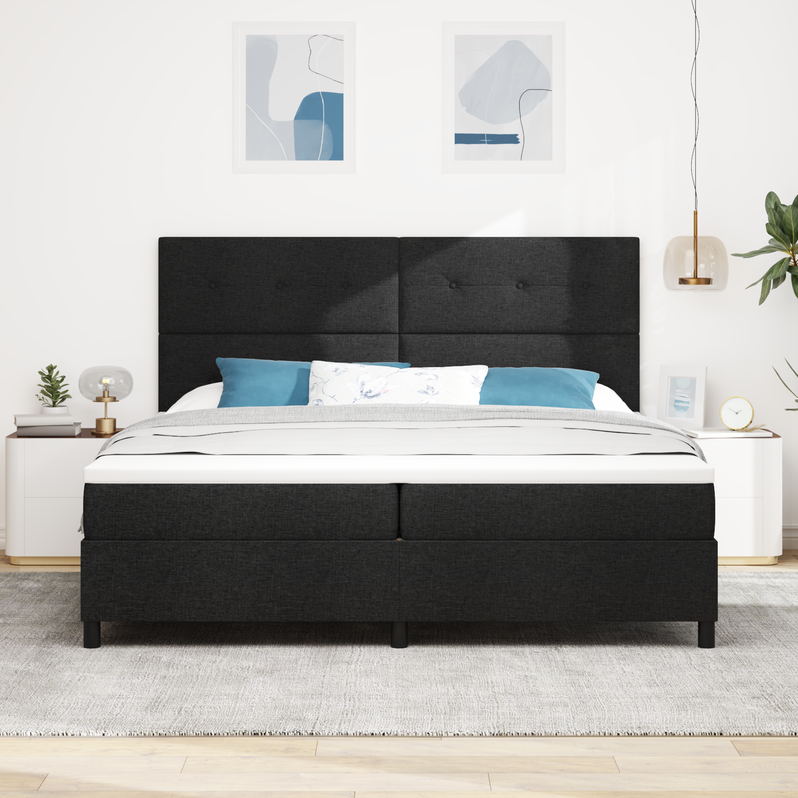 vidaXL Pat cu arcuri cu saltea Negru 200 x 200 cm țesătură