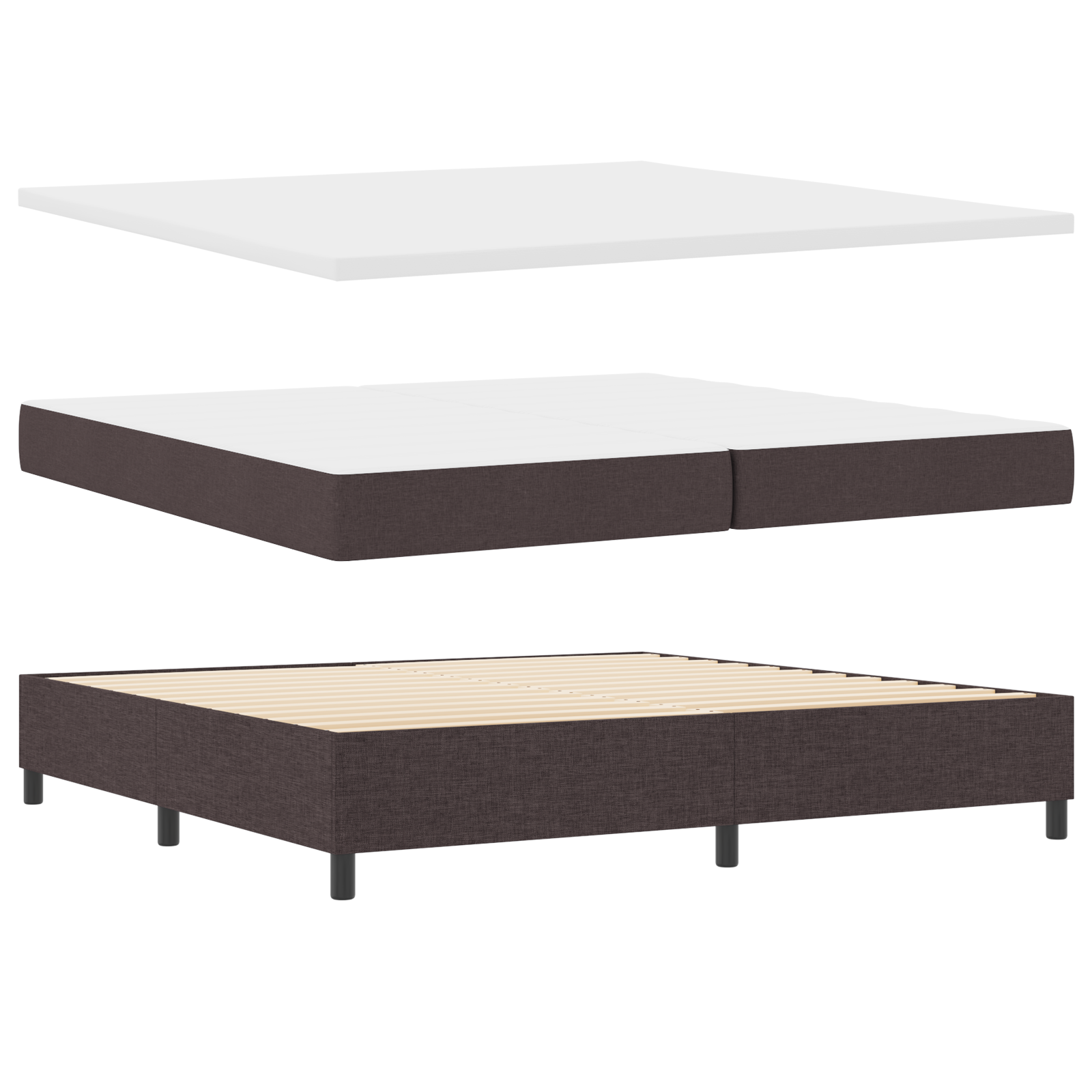 vidaXL Pat cu arcuri cu saltea Maro închis 200 x 200 cm țesătură vidaXL Pat cu arcuri cu saltea Maro închis 200 x 200 cm țesătură