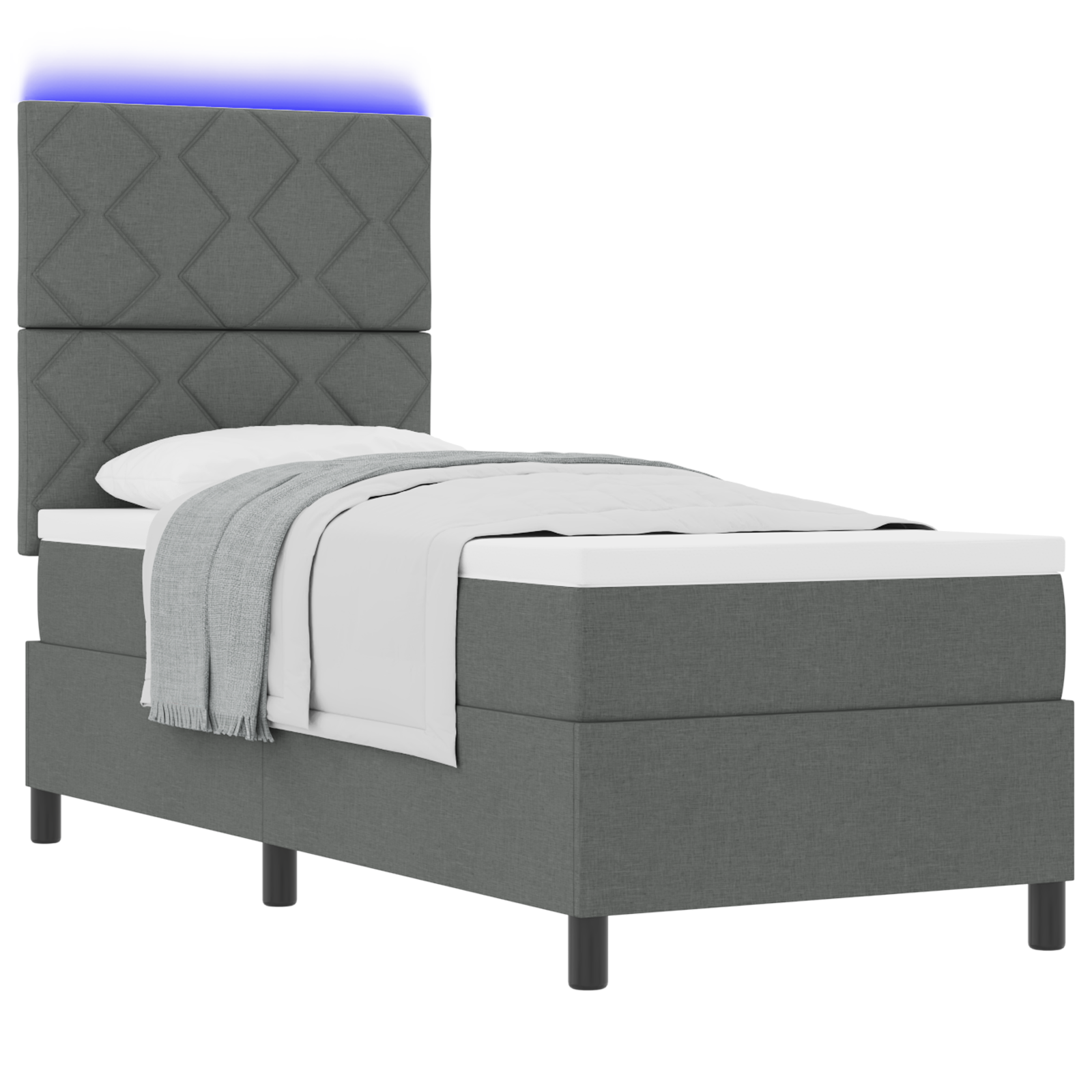 vidaXL Pat cu arcuri cu saltea Gri închis 80 x 200 cm țesătură vidaXL Pat cu arcuri cu saltea Gri închis 80 x 200 cm țesătură