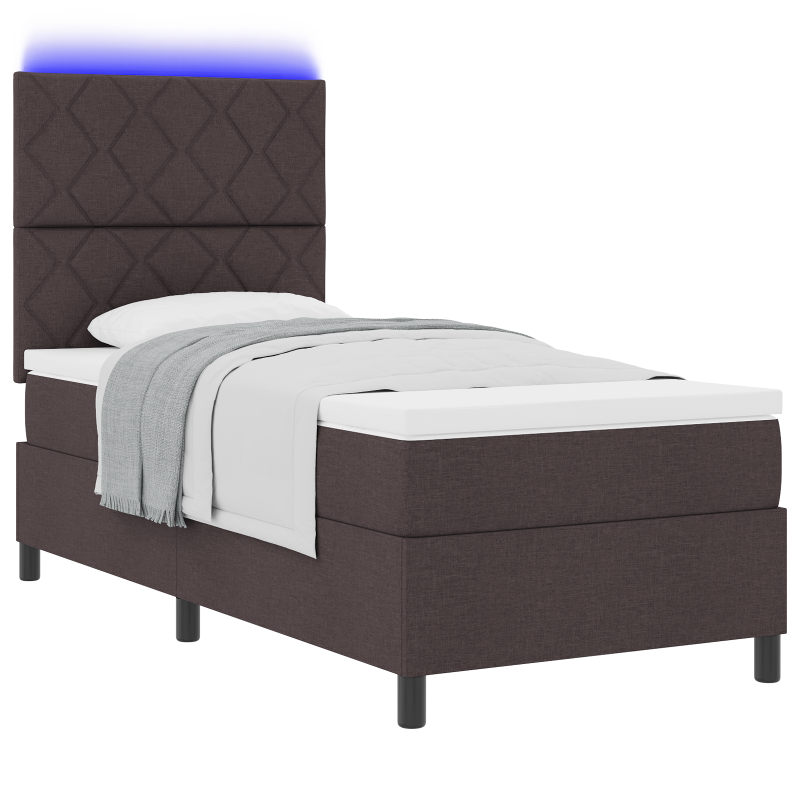 vidaXL Pat cu arcuri cu saltea Maro închis 90 x 200 cm țesătură vidaXL Pat cu arcuri cu saltea Maro închis 90 x 200 cm țesătură