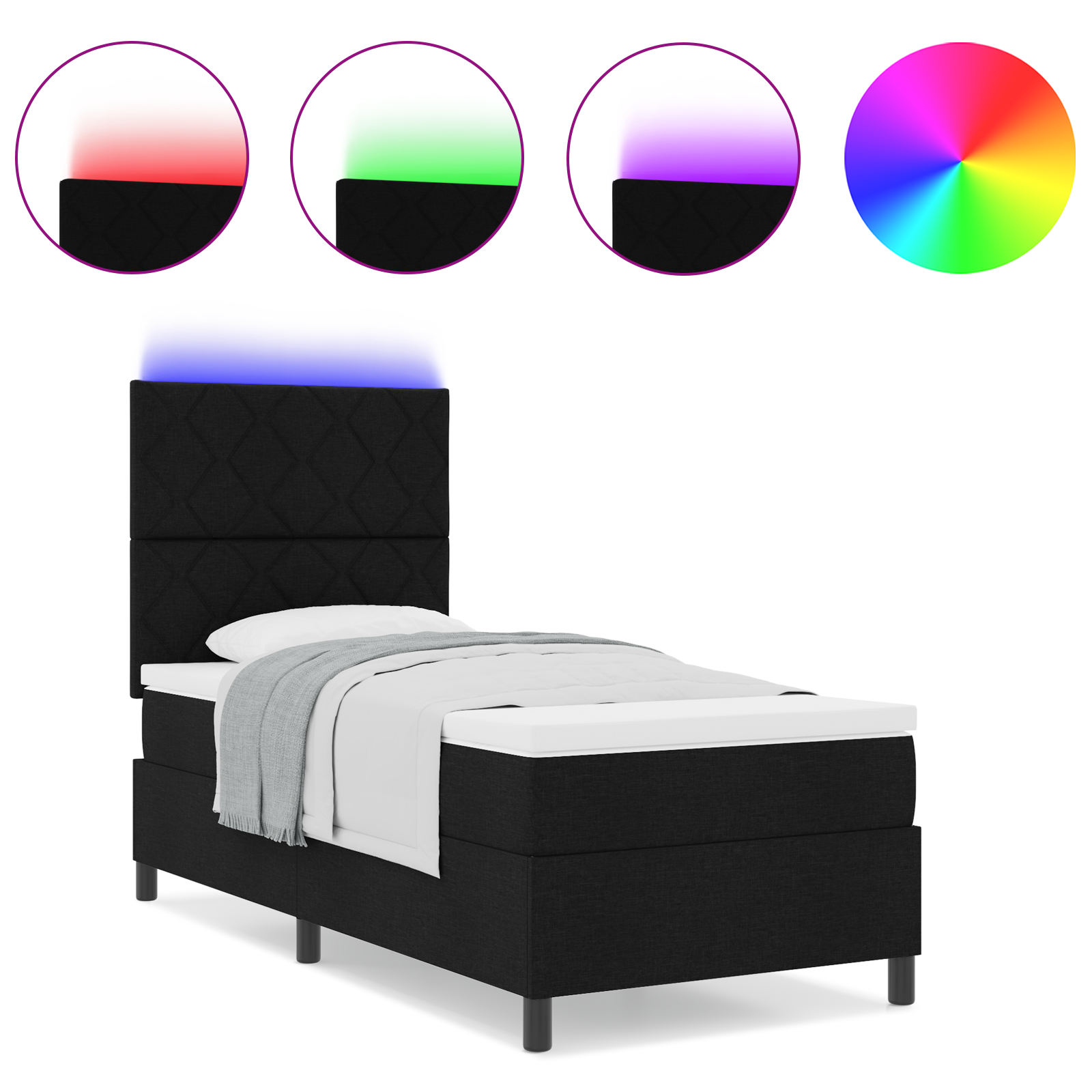 vidaXL Pat cu arcuri cu saltea Negru 100 x 200 cm țesătură vidaXL Pat cu arcuri cu saltea Negru 100 x 200 cm țesătură