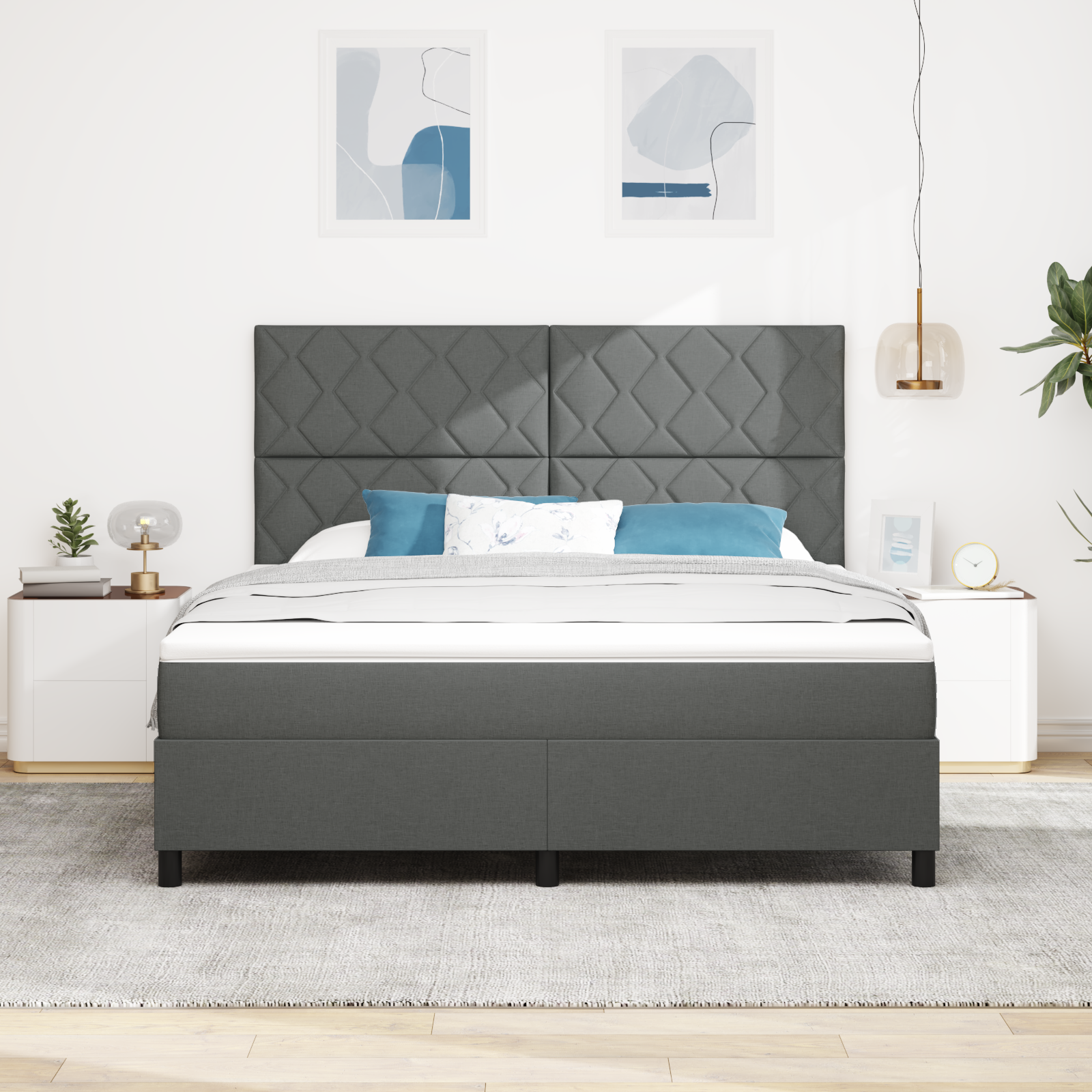 vidaXL Pat cu arcuri cu saltea Gri închis 180 x 200 cm țesătură vidaXL Pat cu arcuri cu saltea Gri închis 180 x 200 cm țesătură