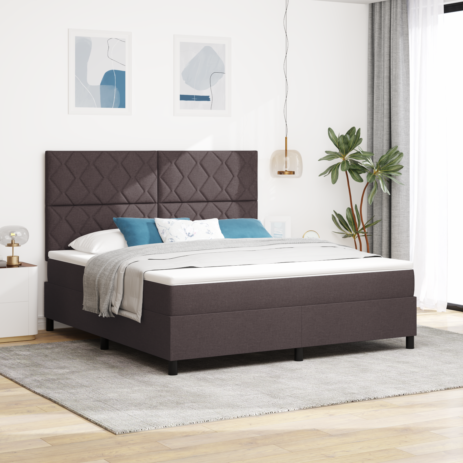 vidaXL Pat cu arcuri cu saltea Maro închis 180 x 200 cm țesătură vidaXL Pat cu arcuri cu saltea Maro închis 180 x 200 cm țesătură