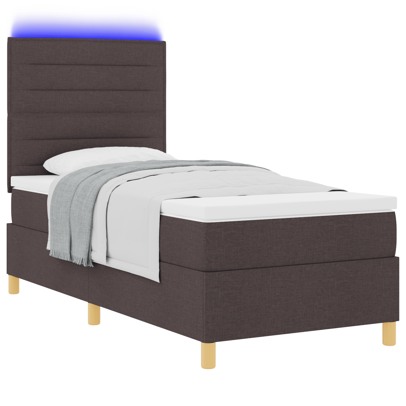 vidaXL Pat cu arcuri cu saltea Maro închis 90 x 200 cm țesătură vidaXL Pat cu arcuri cu saltea Maro închis 90 x 200 cm țesătură