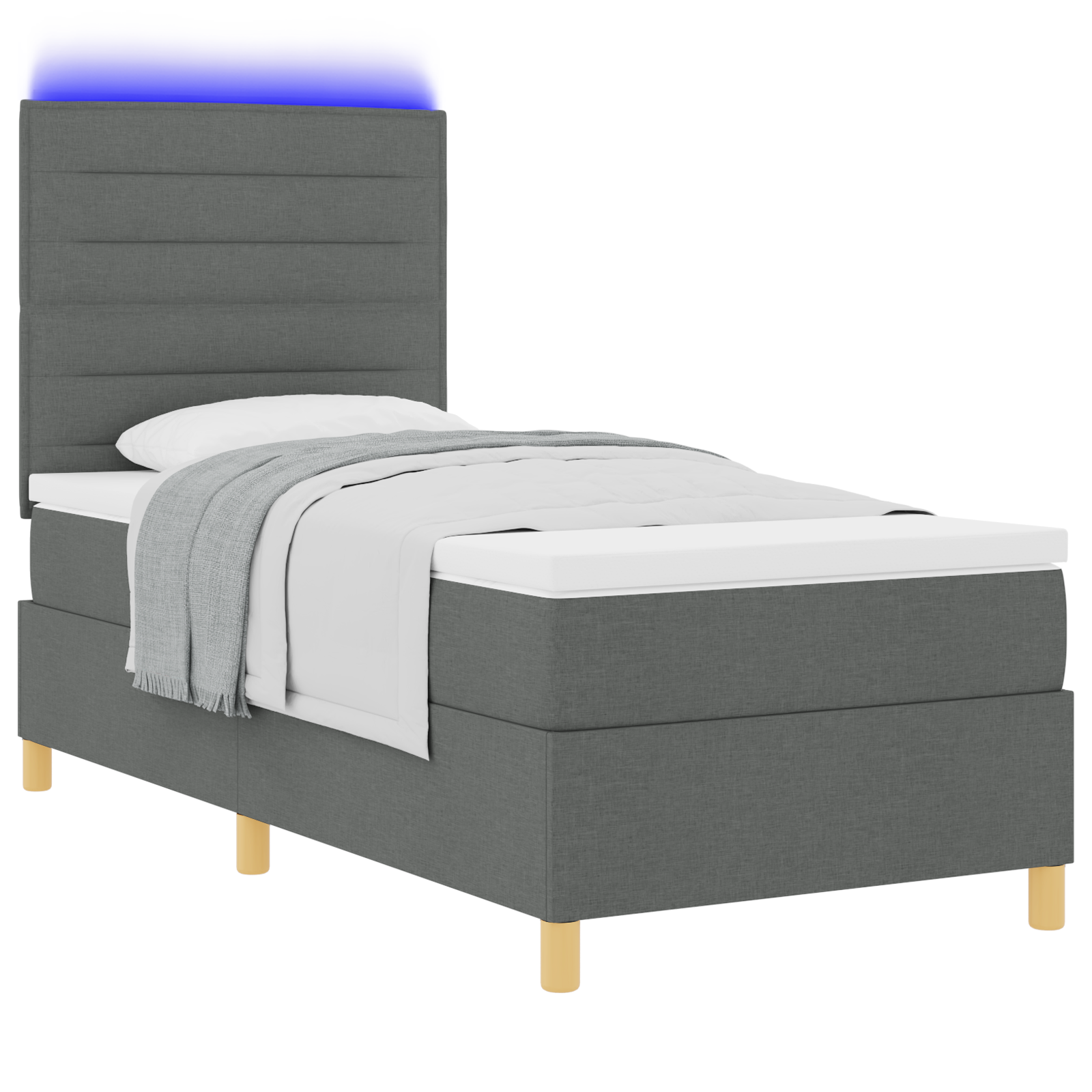vidaXL Pat cu arcuri cu saltea Gri închis 100 x 200 cm țesătură vidaXL Pat cu arcuri cu saltea Gri închis 100 x 200 cm țesătură