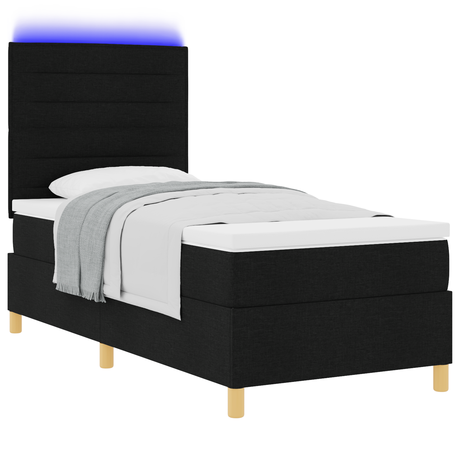 vidaXL Pat cu arcuri cu saltea Negru 100 x 200 cm țesătură vidaXL Pat cu arcuri cu saltea Negru 100 x 200 cm țesătură