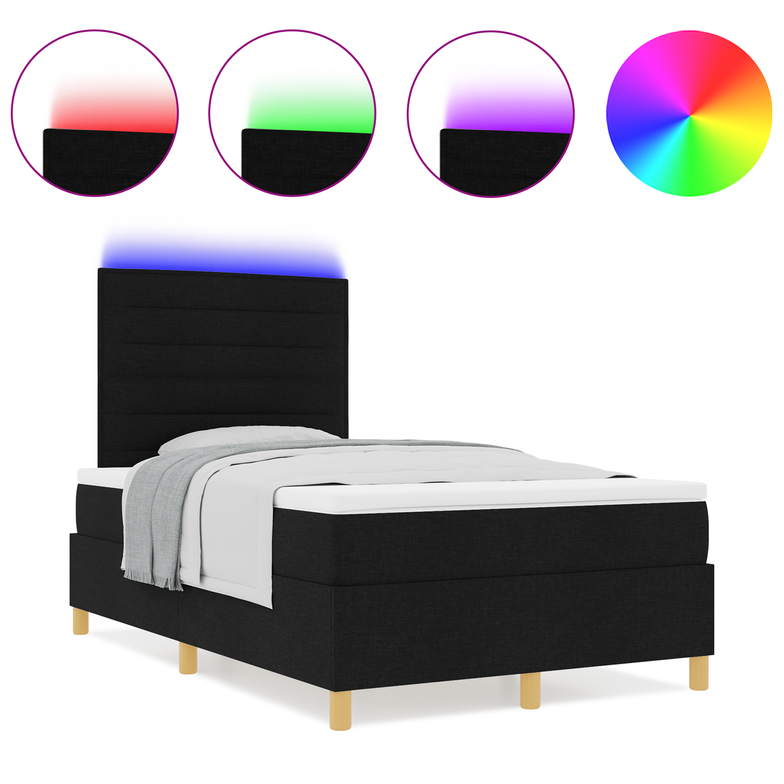 vidaXL Pat cu arcuri cu saltea Negru 120 x 200 cm țesătură vidaXL Pat cu arcuri cu saltea Negru 120 x 200 cm țesătură