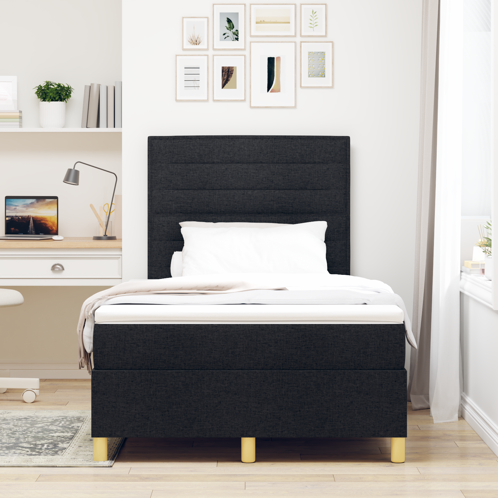 vidaXL Pat cu arcuri cu saltea Negru 120 x 200 cm țesătură vidaXL Pat cu arcuri cu saltea Negru 120 x 200 cm țesătură