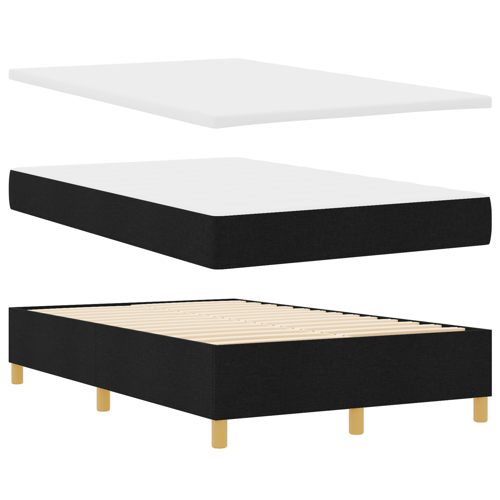vidaXL Pat cu arcuri cu saltea Negru 120 x 200 cm țesătură vidaXL Pat cu arcuri cu saltea Negru 120 x 200 cm țesătură