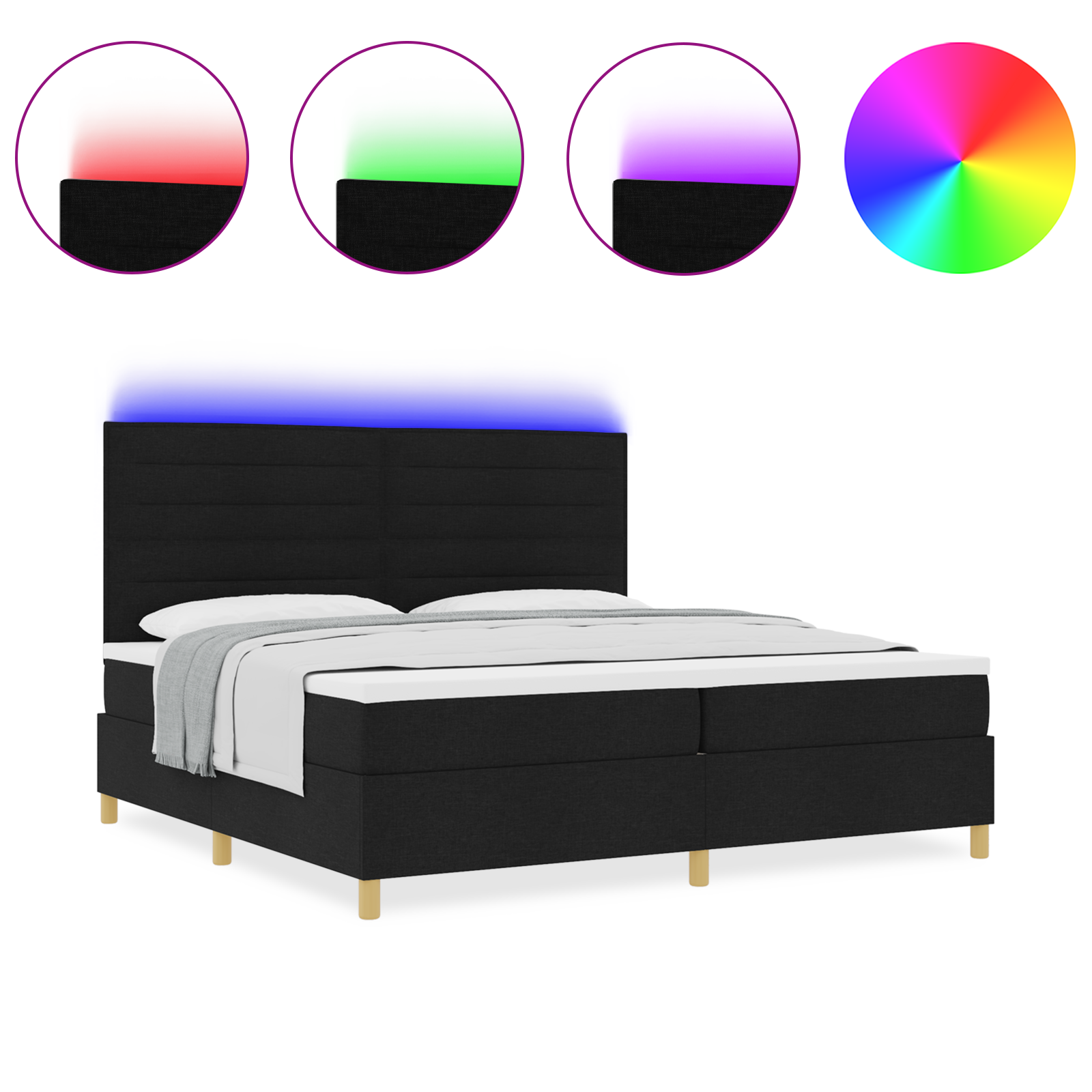 vidaXL Pat cu arcuri cu saltea Negru 200 x 200 cm țesătură vidaXL Pat cu arcuri cu saltea Negru 200 x 200 cm țesătură