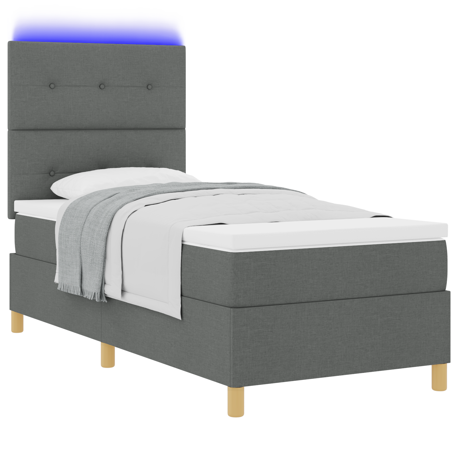 vidaXL Pat cu arcuri cu saltea Gri închis 80 x 200 cm țesătură vidaXL Pat cu arcuri cu saltea Gri închis 80 x 200 cm țesătură