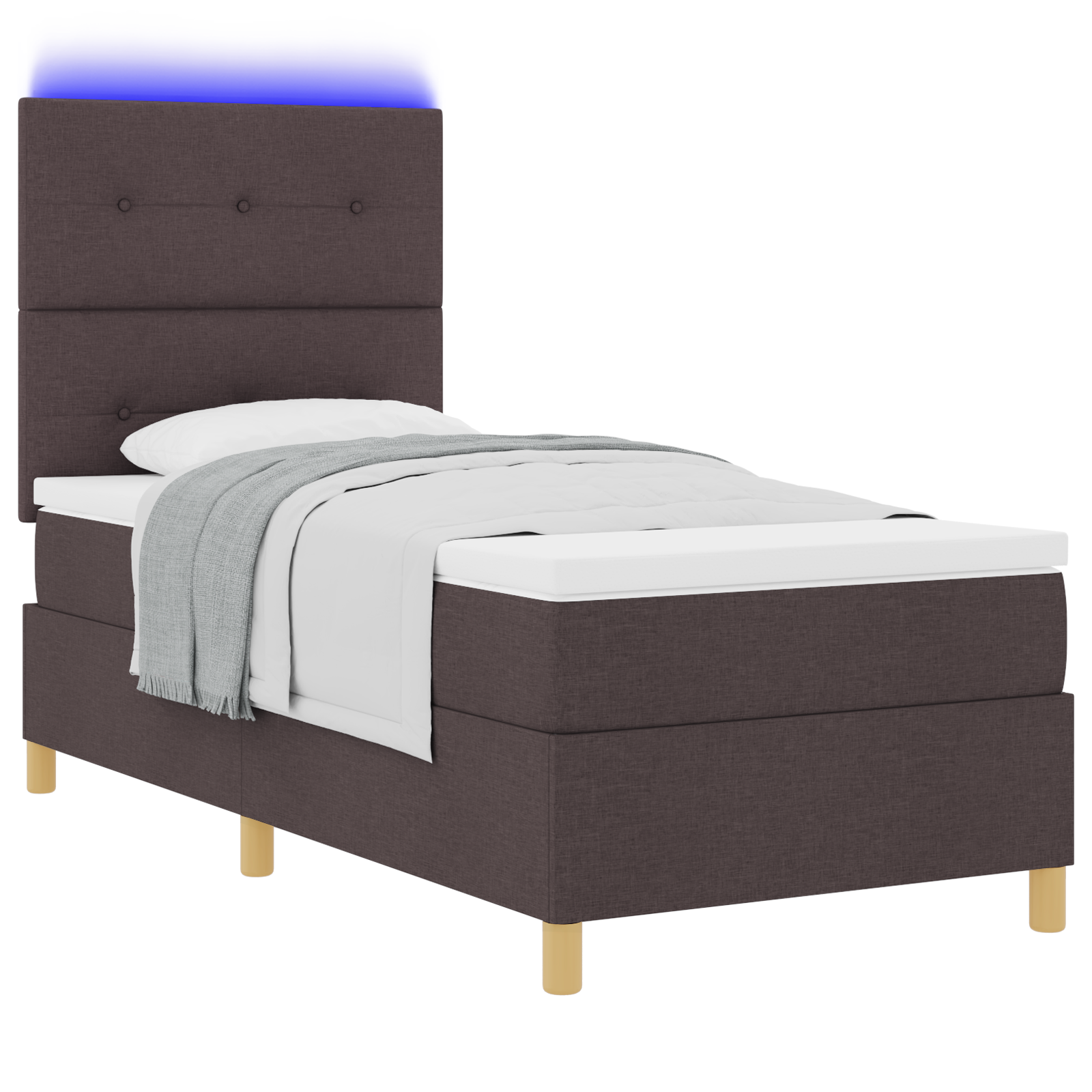 vidaXL Pat cu arcuri cu saltea Maro închis 90 x 200 cm țesătură vidaXL Pat cu arcuri cu saltea Maro închis 90 x 200 cm țesătură