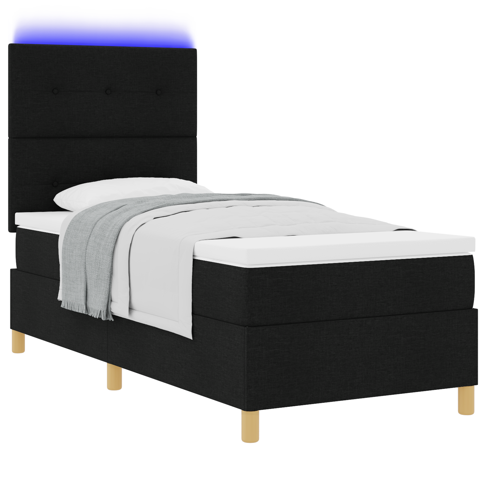 vidaXL Pat cu arcuri cu saltea Negru 100 x 200 cm țesătură vidaXL Pat cu arcuri cu saltea Negru 100 x 200 cm țesătură
