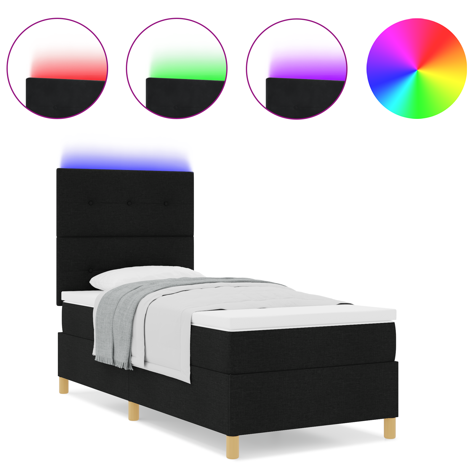 vidaXL Pat cu arcuri cu saltea Negru 100 x 200 cm țesătură vidaXL Pat cu arcuri cu saltea Negru 100 x 200 cm țesătură