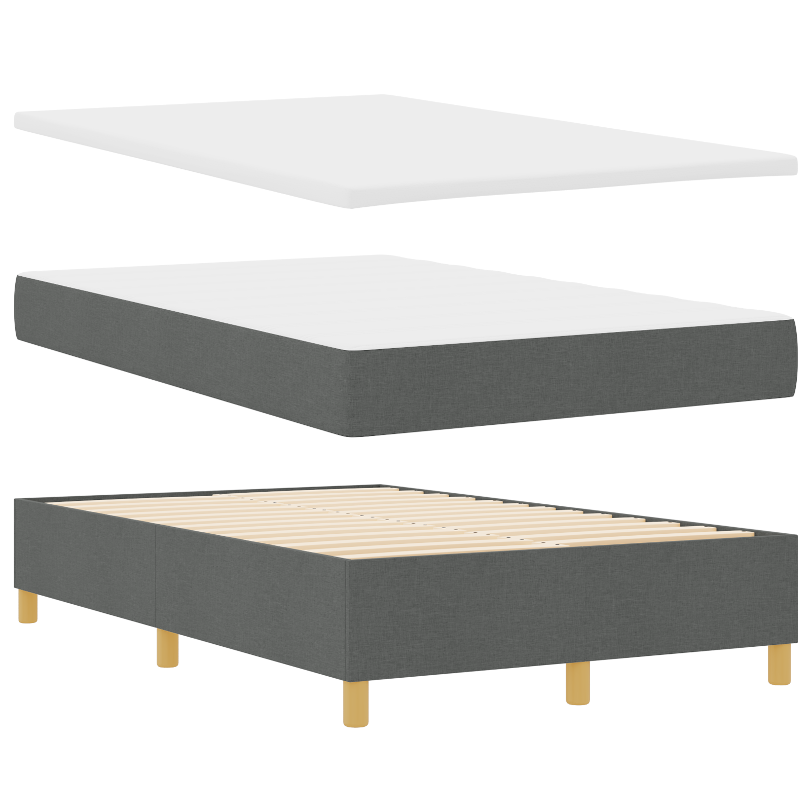 vidaXL Pat cu arcuri cu saltea Gri închis 120 x 190 cm țesătură vidaXL Pat cu arcuri cu saltea Gri închis 120 x 190 cm țesătură