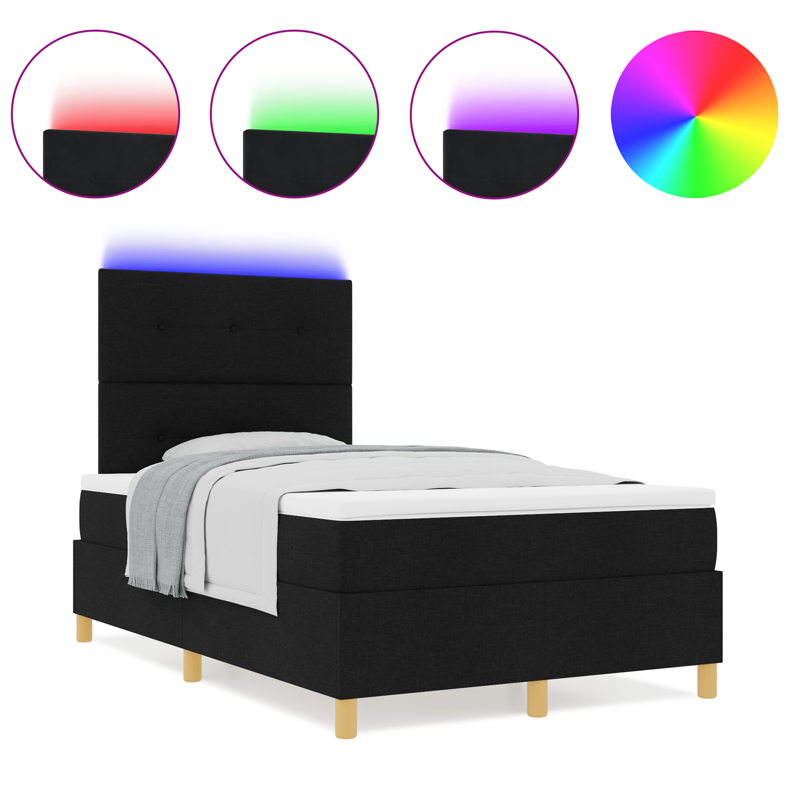 vidaXL Pat cu arcuri cu saltea Negru 120 x 200 cm țesătură vidaXL Pat cu arcuri cu saltea Negru 120 x 200 cm țesătură