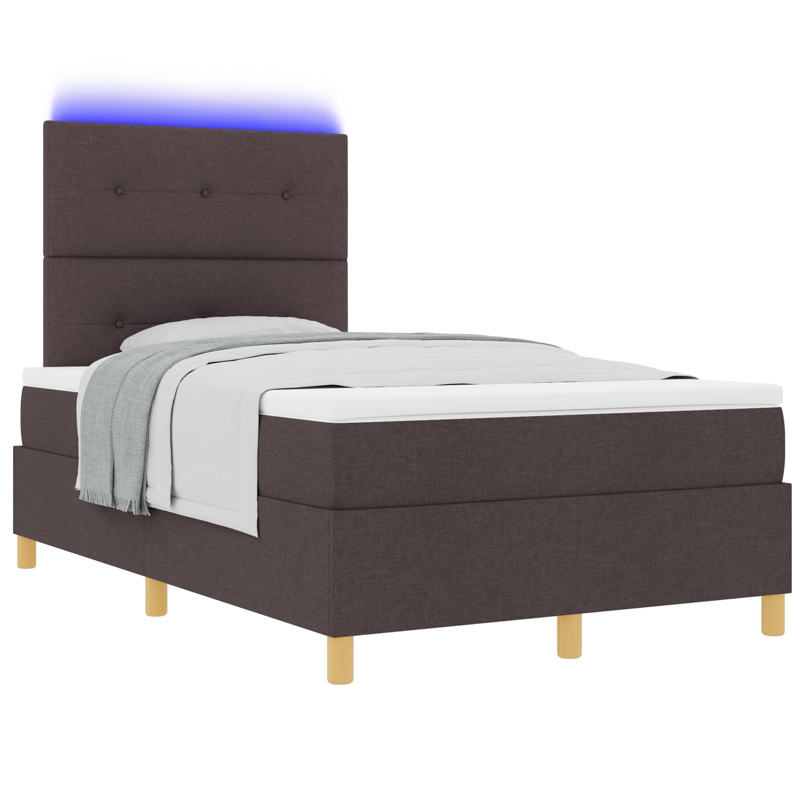 vidaXL Pat cu arcuri cu saltea Maro închis 120 x 200 cm țesătură vidaXL Pat cu arcuri cu saltea Maro închis 120 x 200 cm țesătură