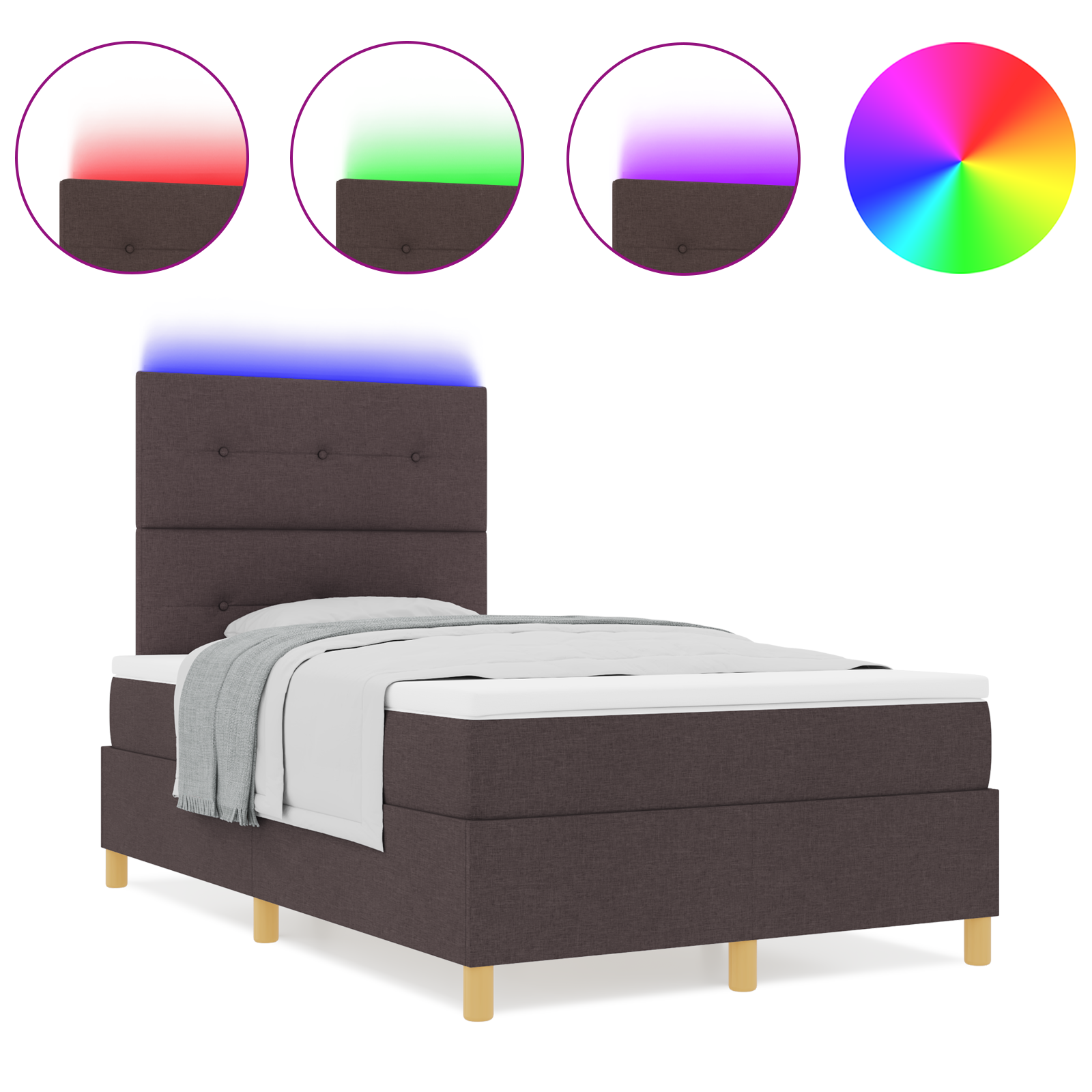 vidaXL Pat cu arcuri cu saltea Maro închis 120 x 200 cm țesătură vidaXL Pat cu arcuri cu saltea Maro închis 120 x 200 cm țesătură