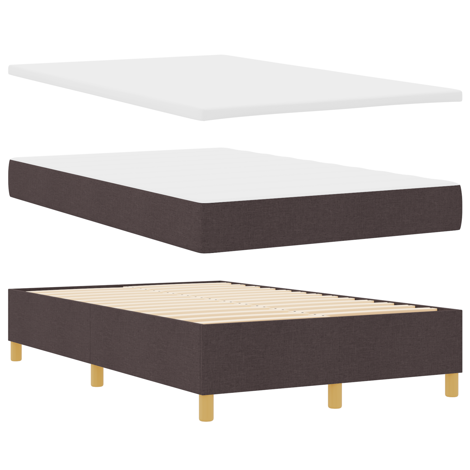 vidaXL Pat cu arcuri cu saltea Maro închis 120 x 200 cm țesătură vidaXL Pat cu arcuri cu saltea Maro închis 120 x 200 cm țesătură