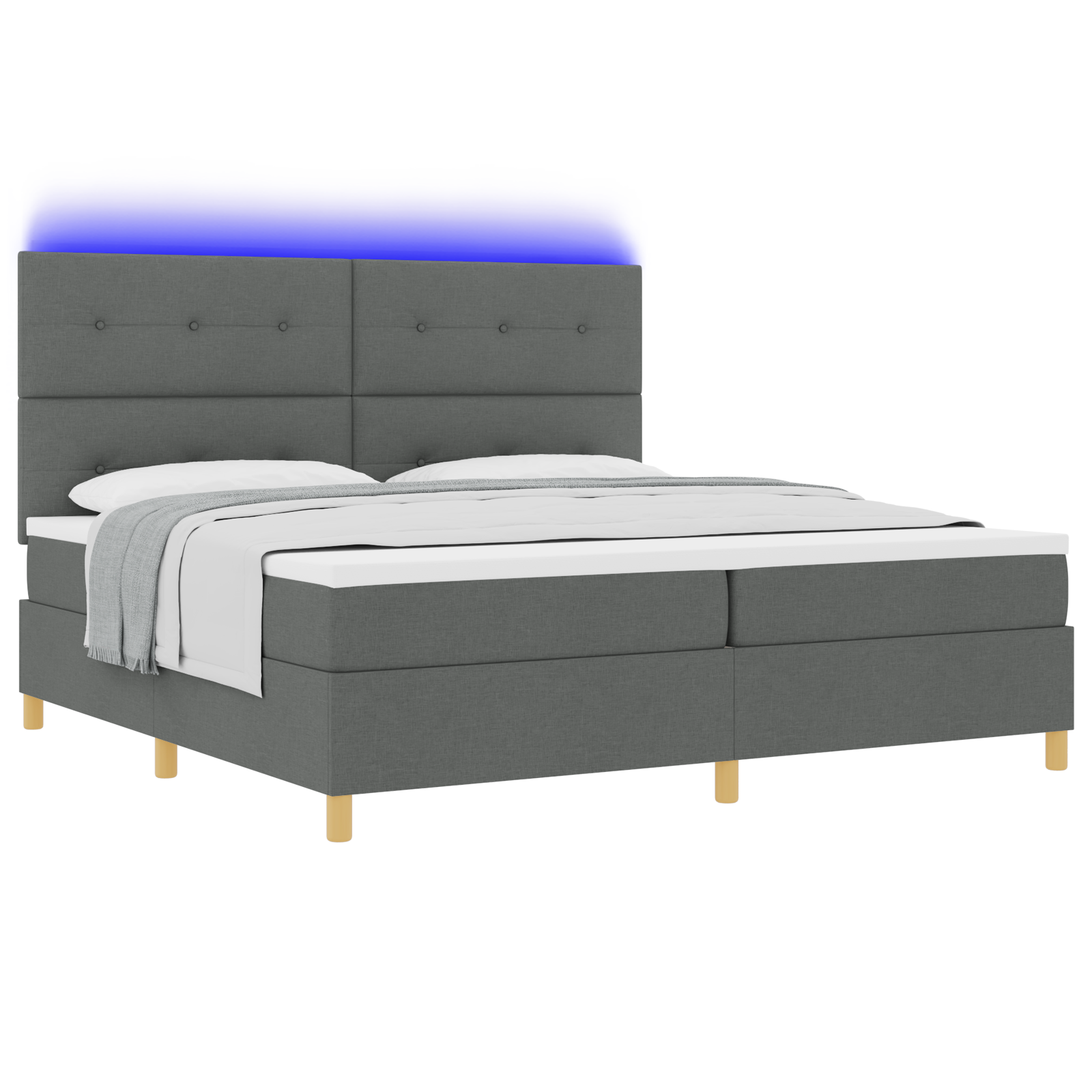 vidaXL Pat cu arcuri cu saltea Gri închis 200 x 200 cm țesătură vidaXL Pat cu arcuri cu saltea Gri închis 200 x 200 cm țesătură