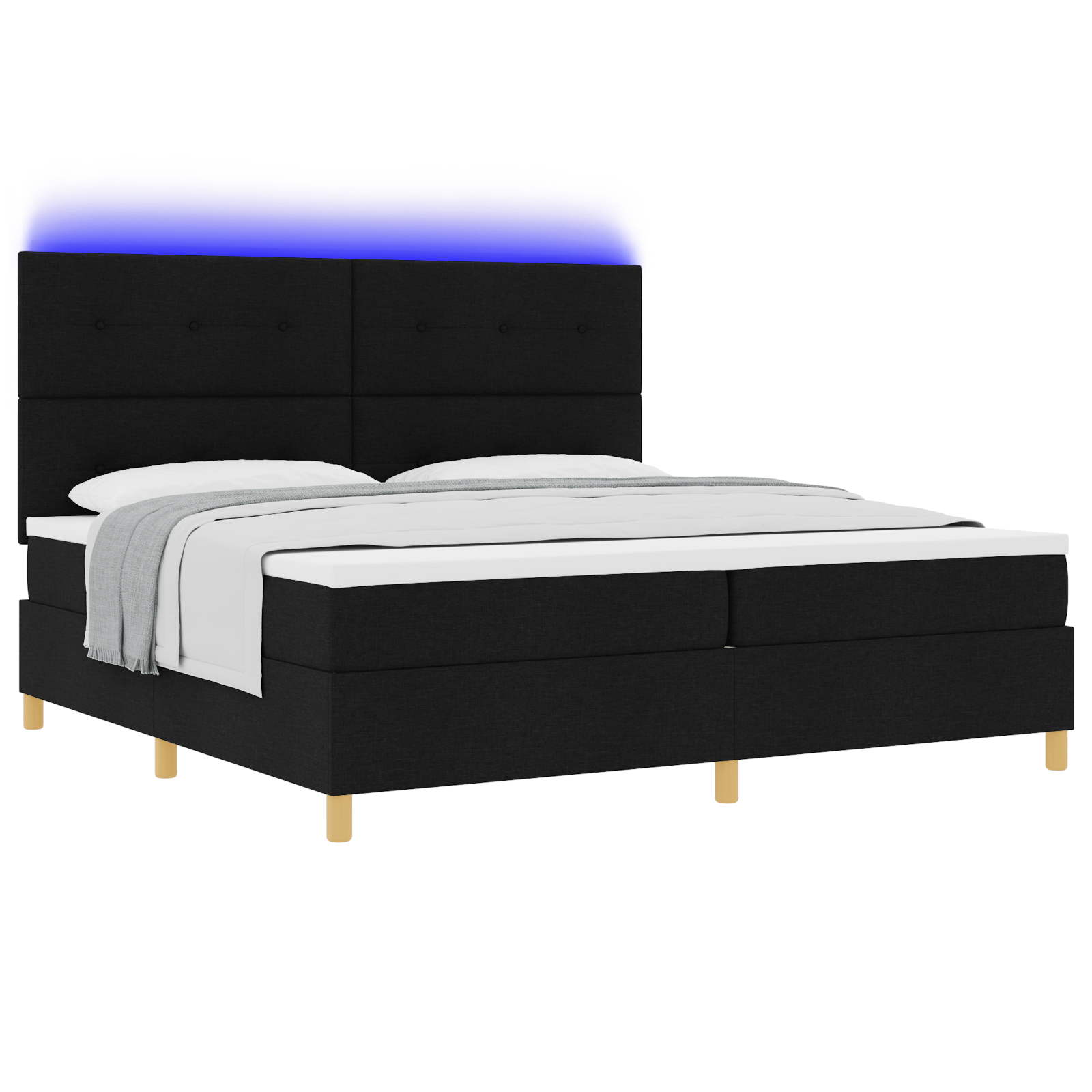 vidaXL Pat cu arcuri cu saltea Negru 200 x 200 cm țesătură vidaXL Pat cu arcuri cu saltea Negru 200 x 200 cm țesătură