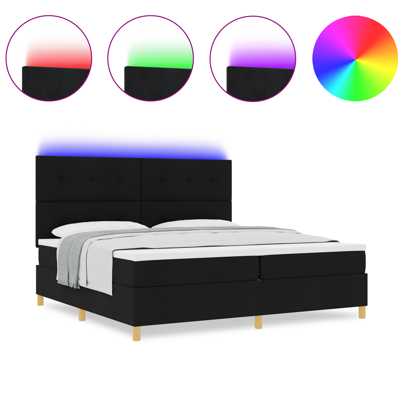 vidaXL Pat cu arcuri cu saltea Negru 200 x 200 cm țesătură vidaXL Pat cu arcuri cu saltea Negru 200 x 200 cm țesătură