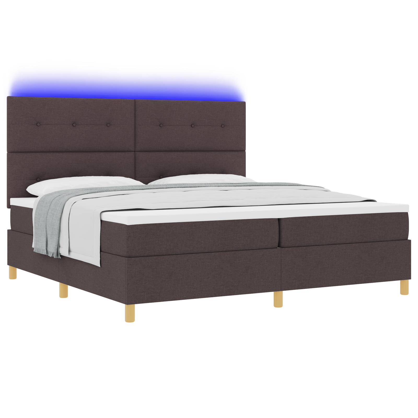 vidaXL Pat cu arcuri cu saltea Maro închis 200 x 200 cm țesătură vidaXL Pat cu arcuri cu saltea Maro închis 200 x 200 cm țesătură