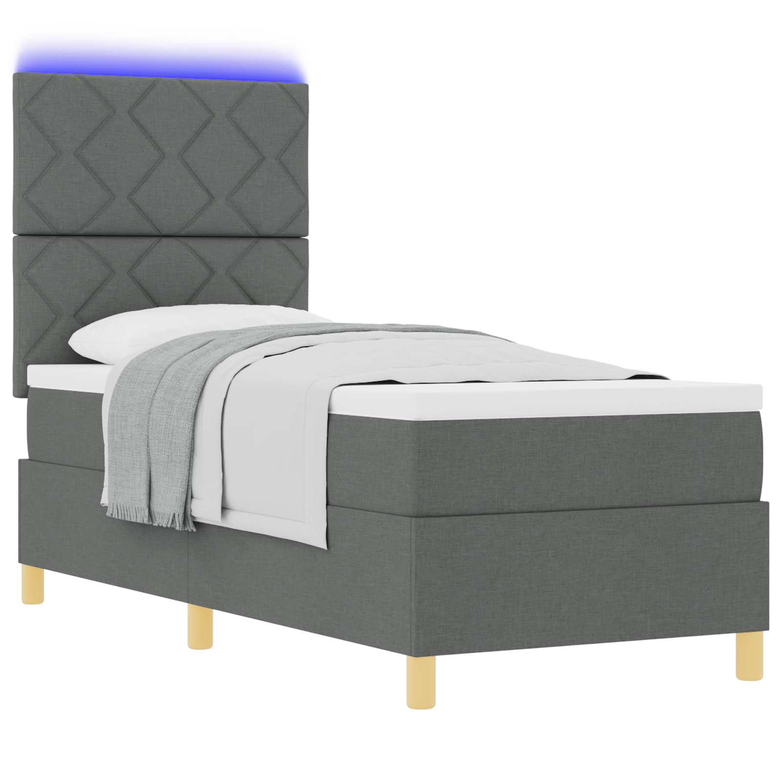 vidaXL Pat cu arcuri cu saltea Gri închis 80 x 200 cm țesătură vidaXL Pat cu arcuri cu saltea Gri închis 80 x 200 cm țesătură