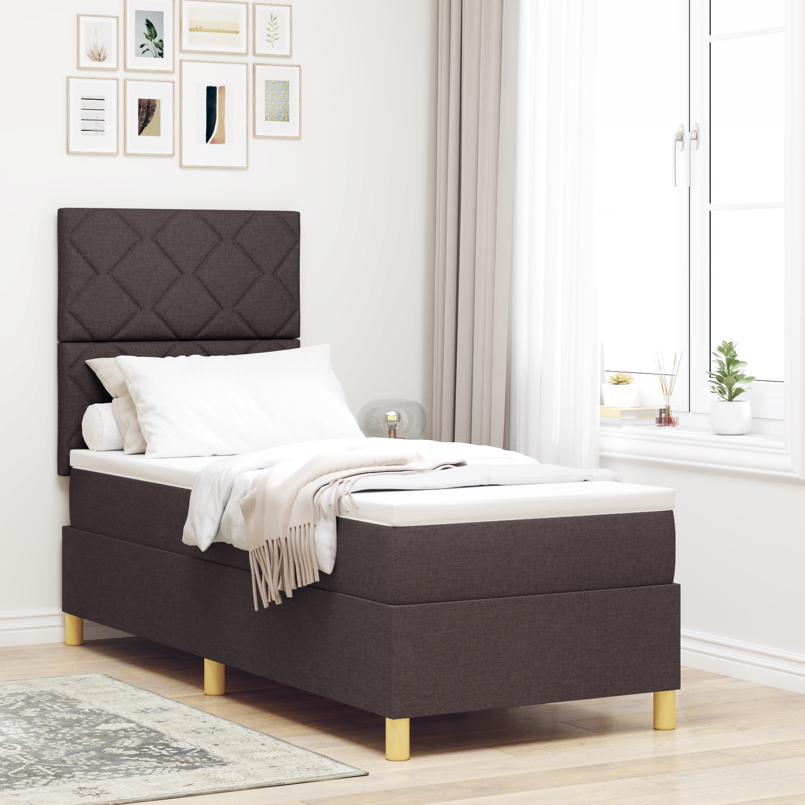 vidaXL Pat cu arcuri cu saltea Maro închis 80 x 200 cm țesătură vidaXL Pat cu arcuri cu saltea Maro închis 80 x 200 cm țesătură