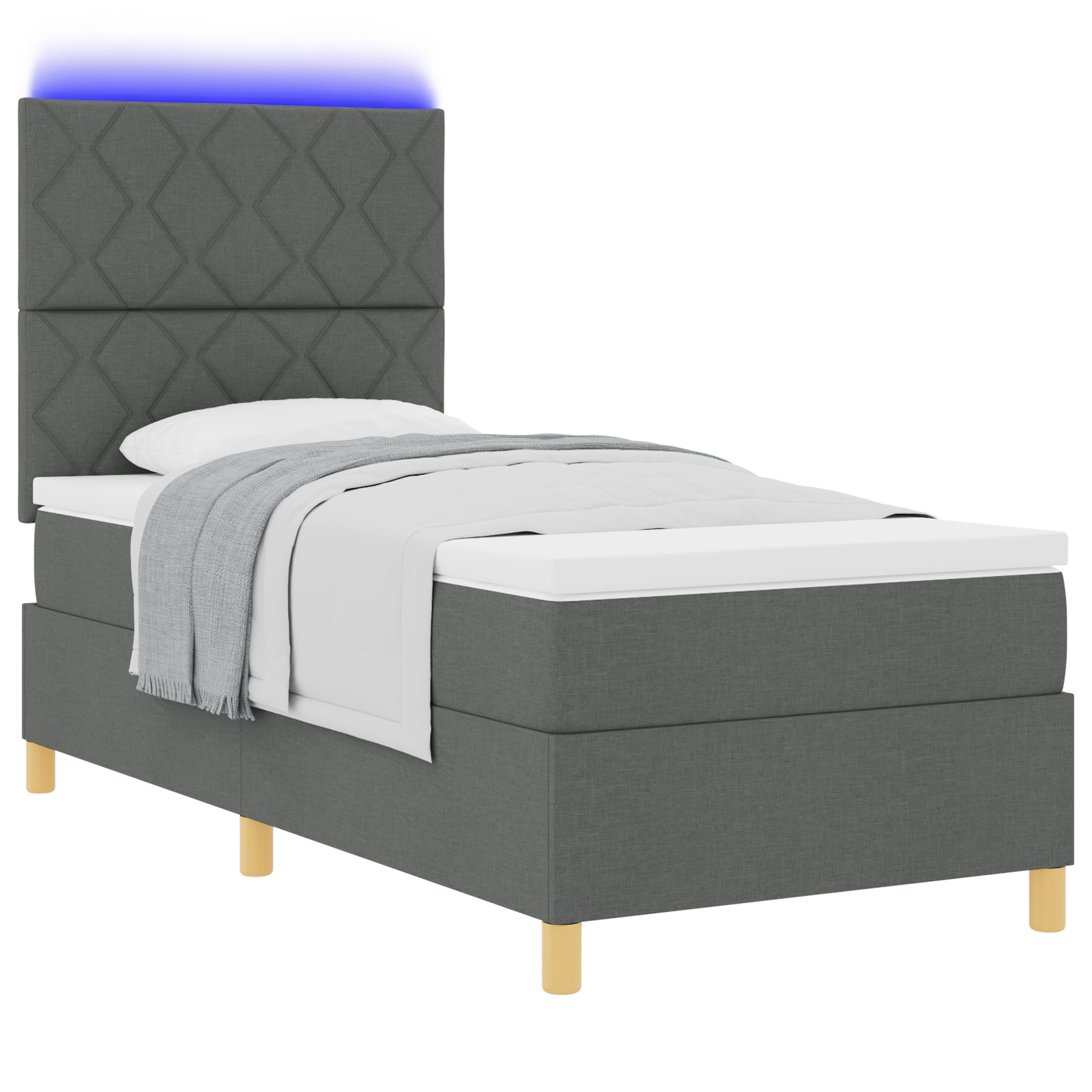 vidaXL Pat cu arcuri cu saltea Gri închis 90 x 200 cm țesătură vidaXL Pat cu arcuri cu saltea Gri închis 90 x 200 cm țesătură