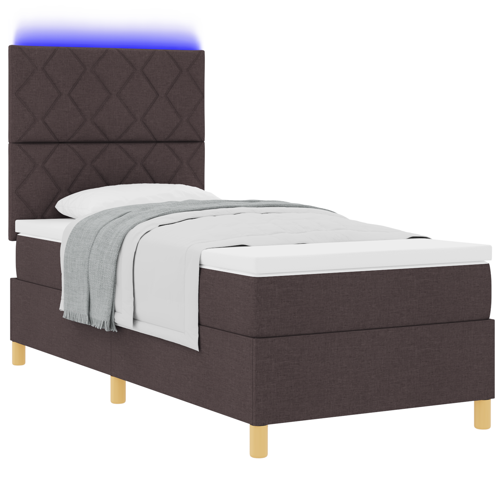 vidaXL Pat cu arcuri cu saltea Maro închis 90 x 200 cm țesătură vidaXL Pat cu arcuri cu saltea Maro închis 90 x 200 cm țesătură