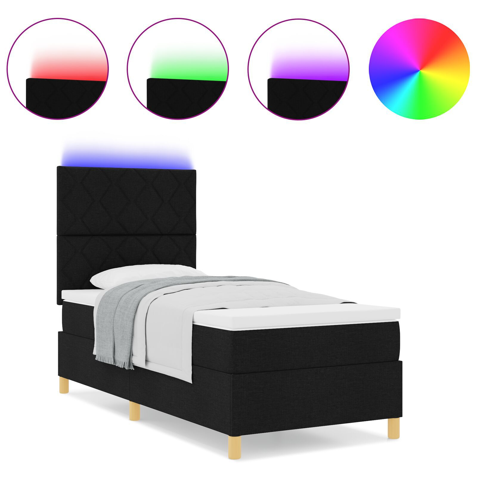 vidaXL Pat cu arcuri cu saltea Negru 100 x 200 cm țesătură vidaXL Pat cu arcuri cu saltea Negru 100 x 200 cm țesătură