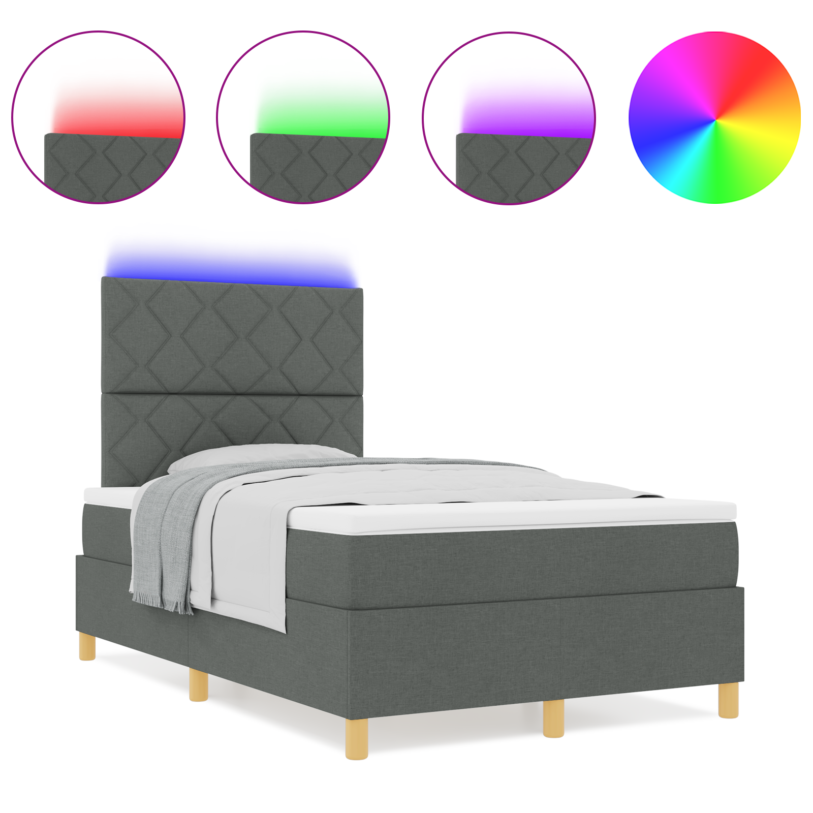 vidaXL Pat cu arcuri cu saltea Gri închis 120 x 190 cm țesătură vidaXL Pat cu arcuri cu saltea Gri închis 120 x 190 cm țesătură