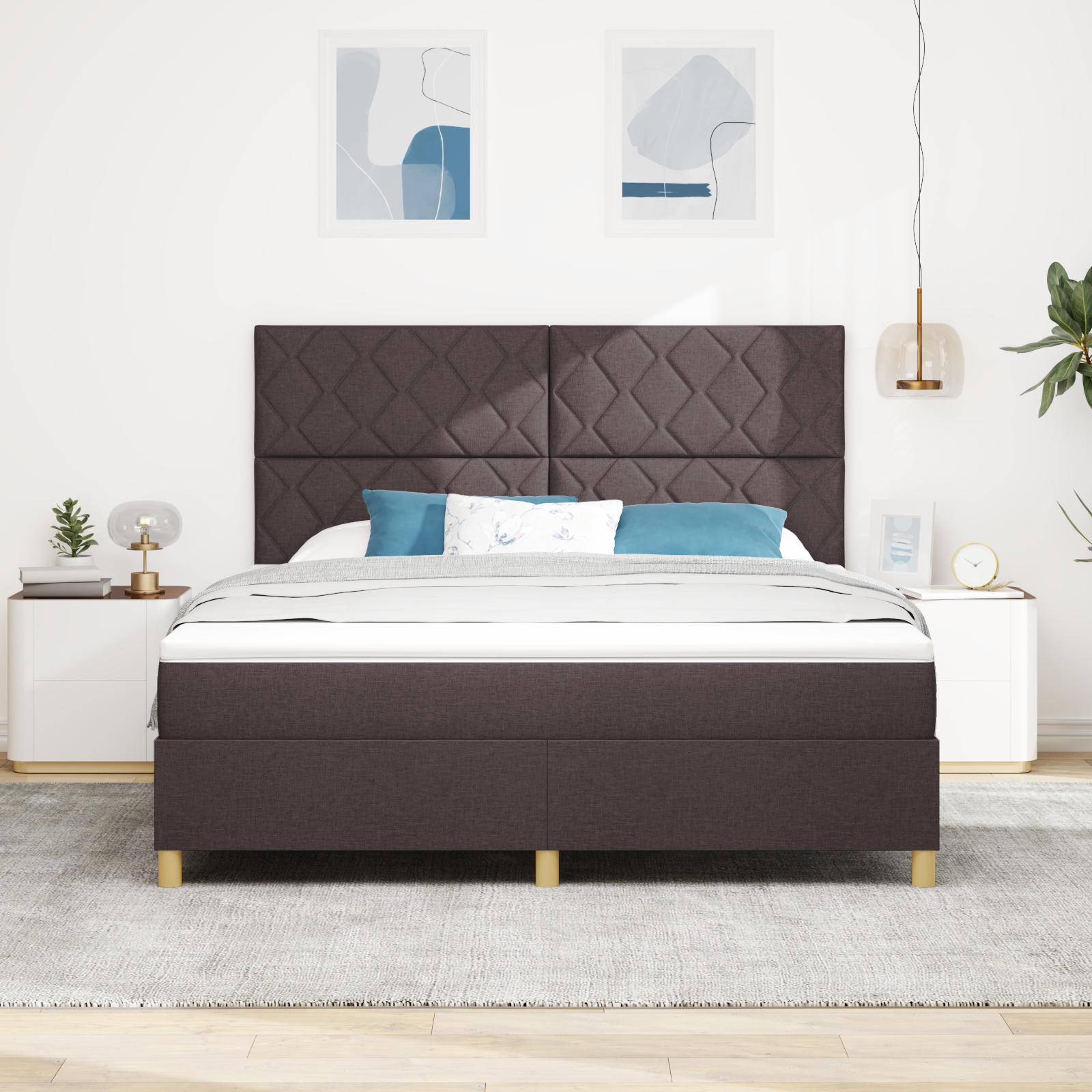 vidaXL Pat cu arcuri cu saltea Maro închis 180 x 200 cm țesătură vidaXL Pat cu arcuri cu saltea Maro închis 180 x 200 cm țesătură