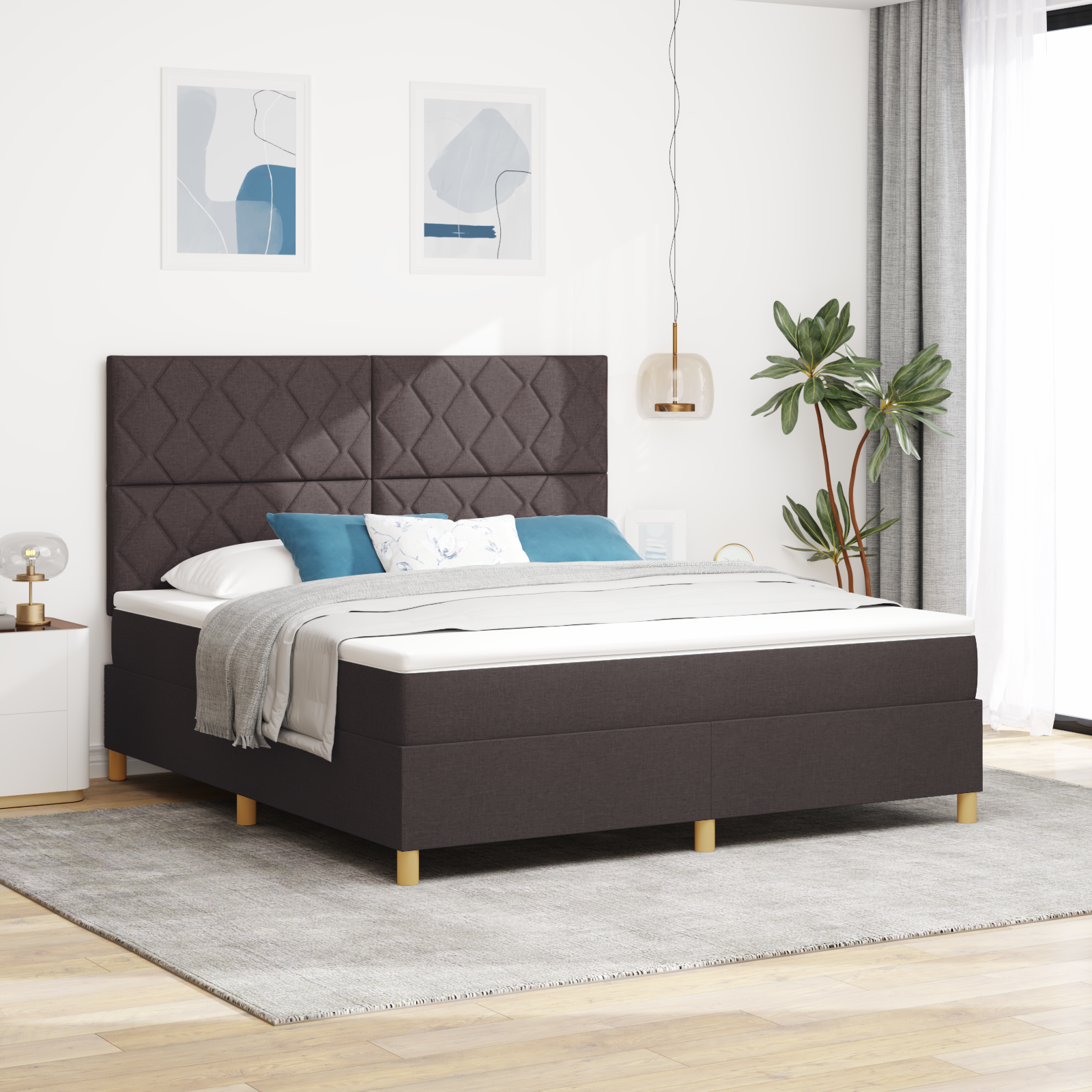 vidaXL Pat cu arcuri cu saltea Maro închis 180 x 200 cm țesătură vidaXL Pat cu arcuri cu saltea Maro închis 180 x 200 cm țesătură